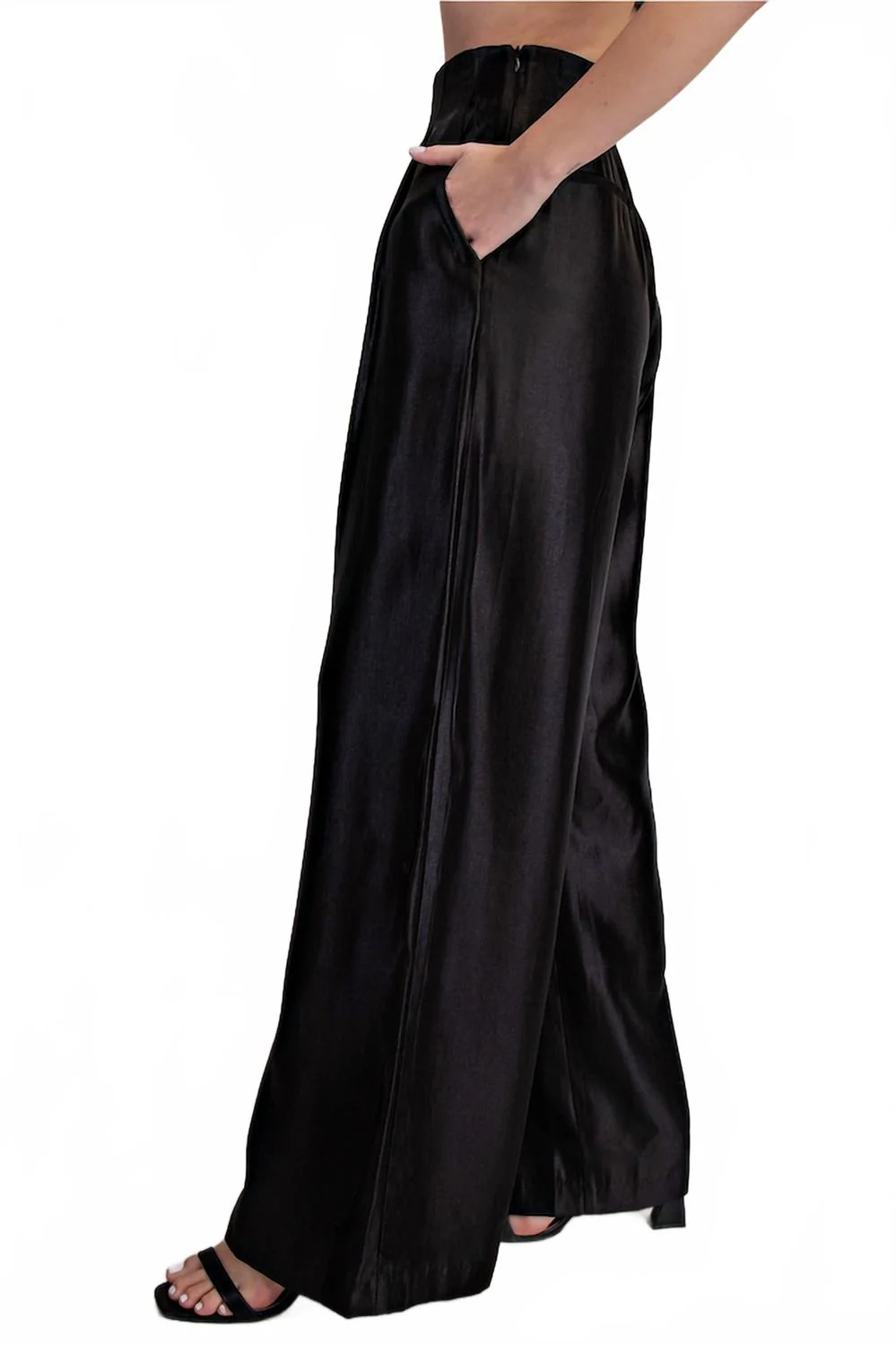 Wide Leg Tie High-Waisted Pant In Black - Image 3