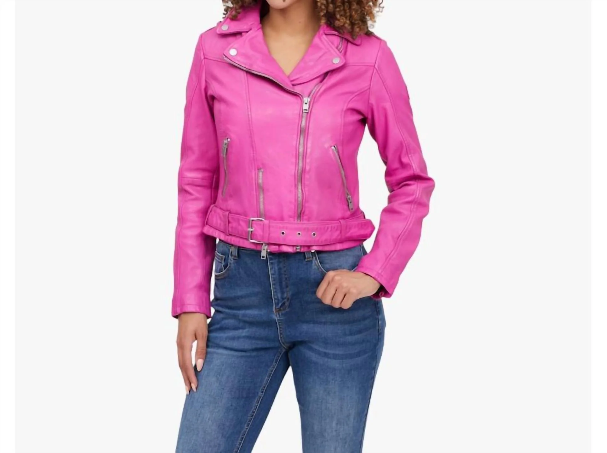 Wild Leather Jacket In Electric Fuchsia