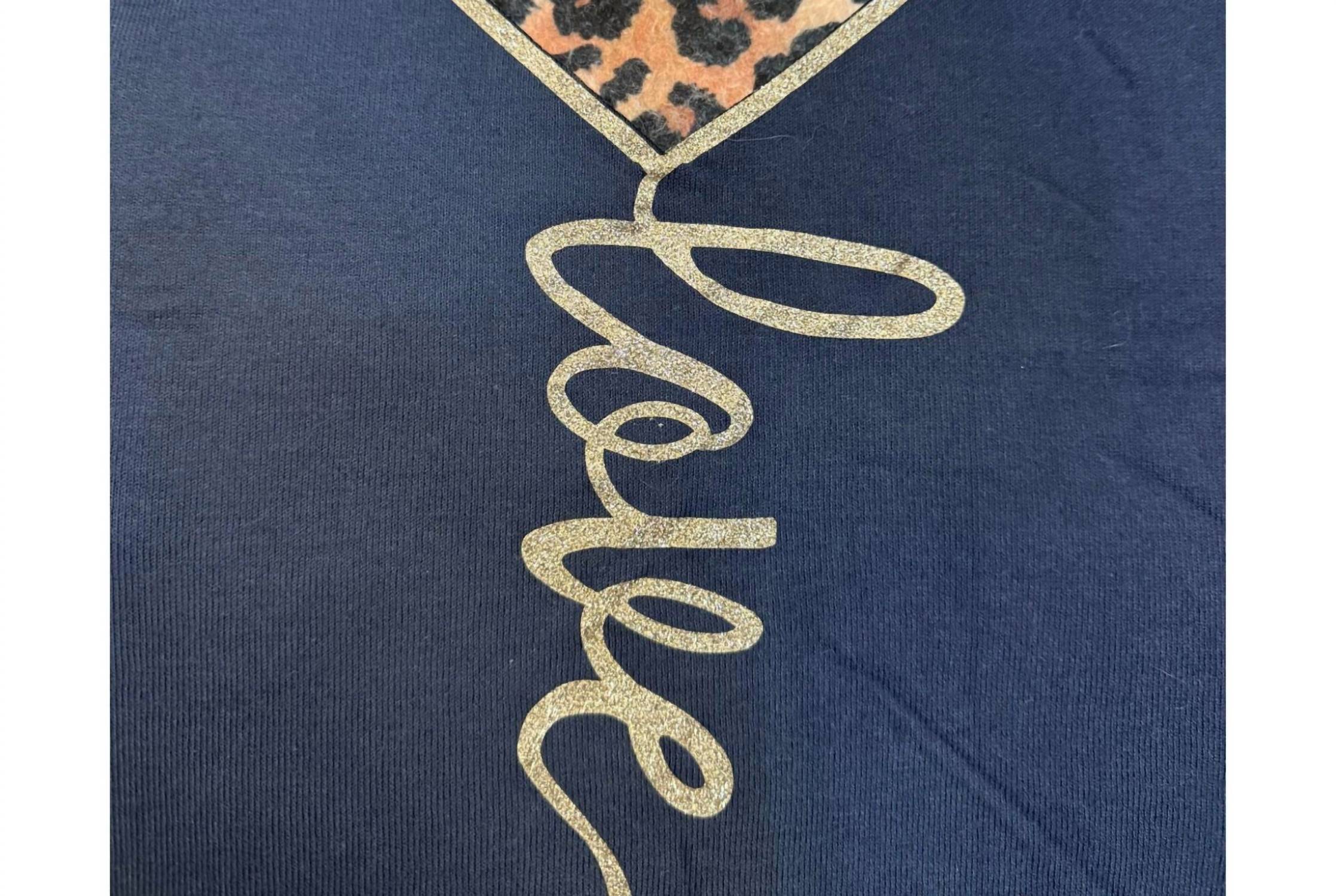Wild Love Fleece V-Neck Tee In Navy Blue - Image 3
