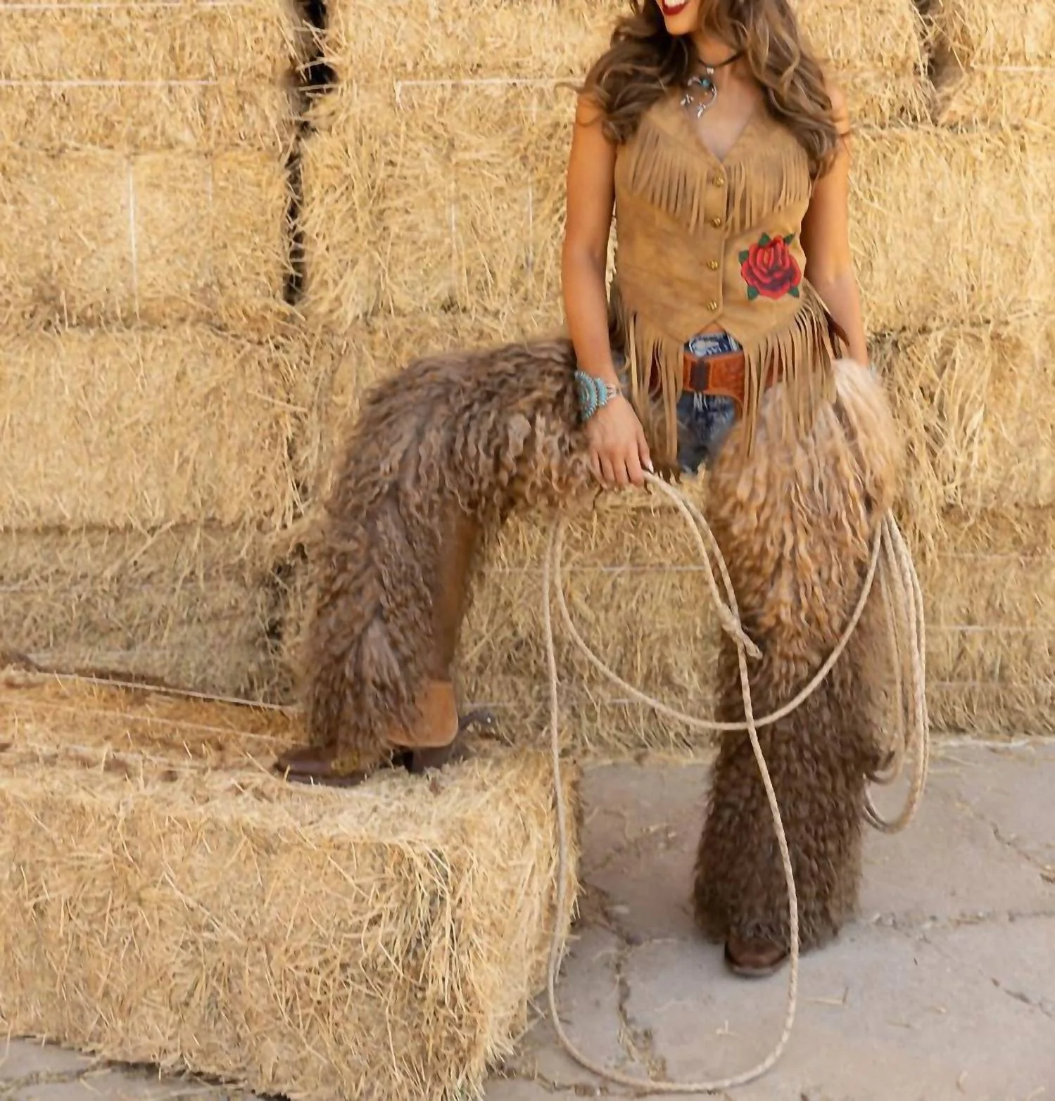 Wild Rose Fringe Vest In Tan - Image 5