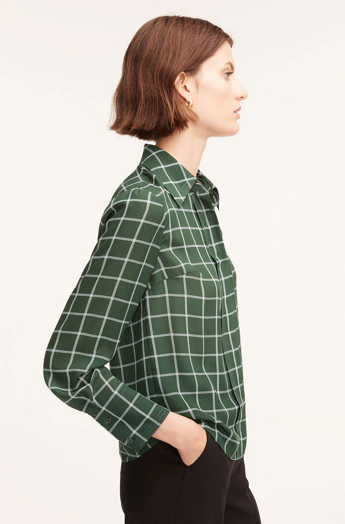 Windowpane Silk Pleated Blouse - Image 3