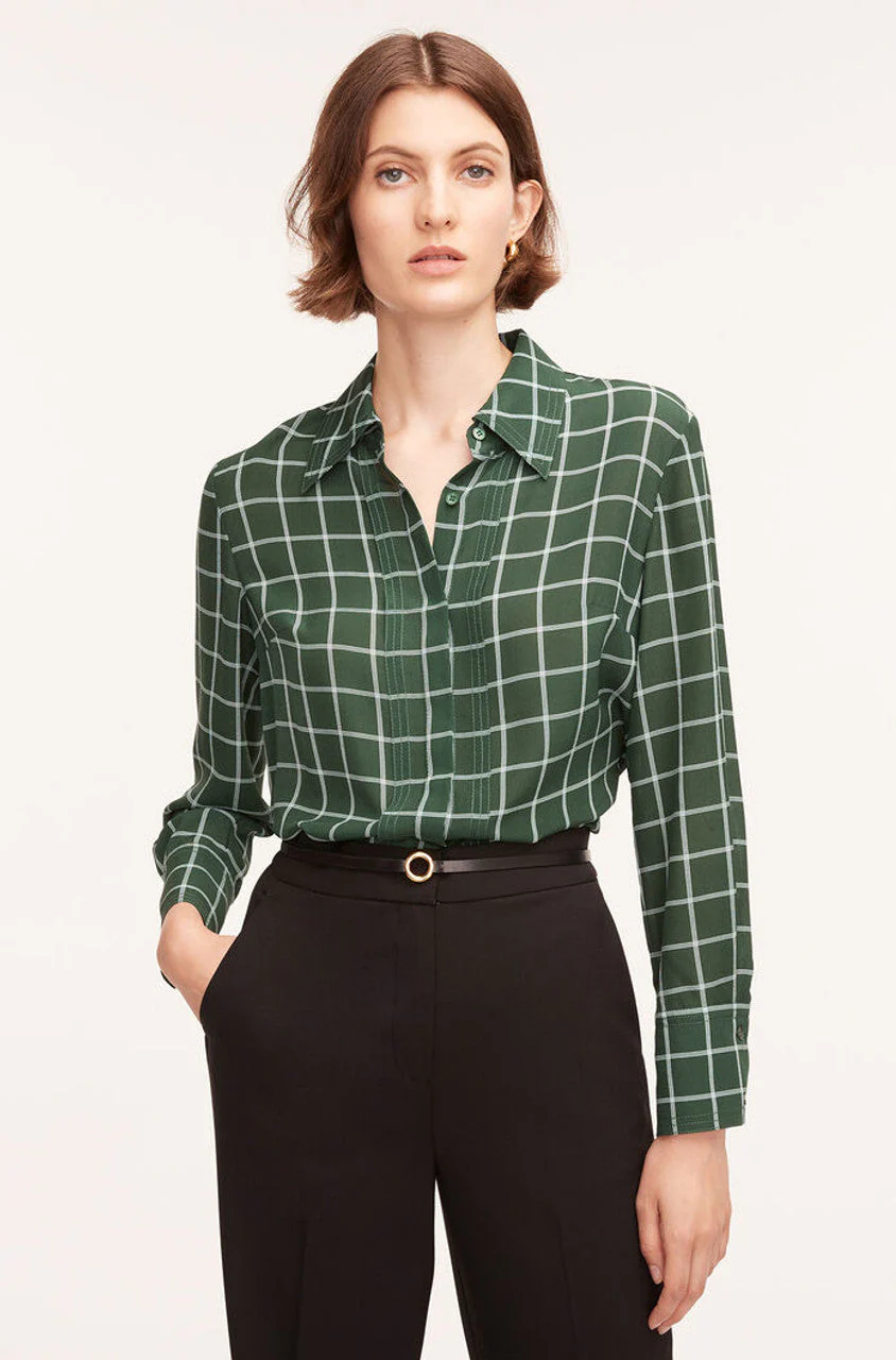 Windowpane Silk Pleated Blouse - Image 4