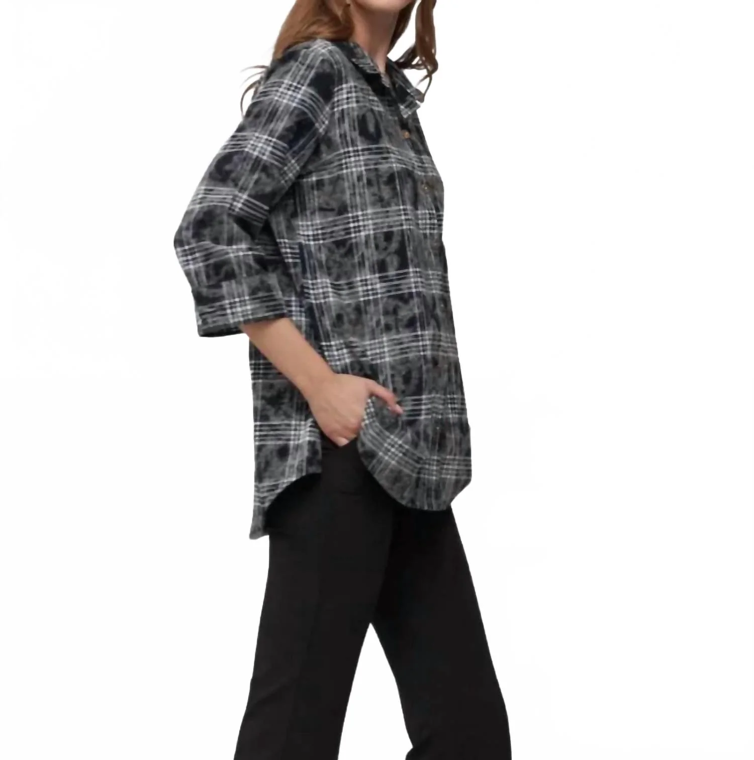 Wire Collar Button Down Shirt In Black - Image 3