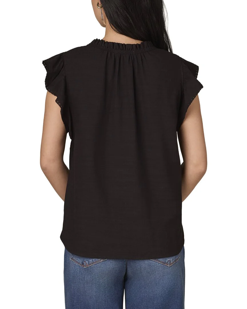 WIT & WISDOM Cap Flutter Sleeve Ruffle Split Neck Top - Image 2