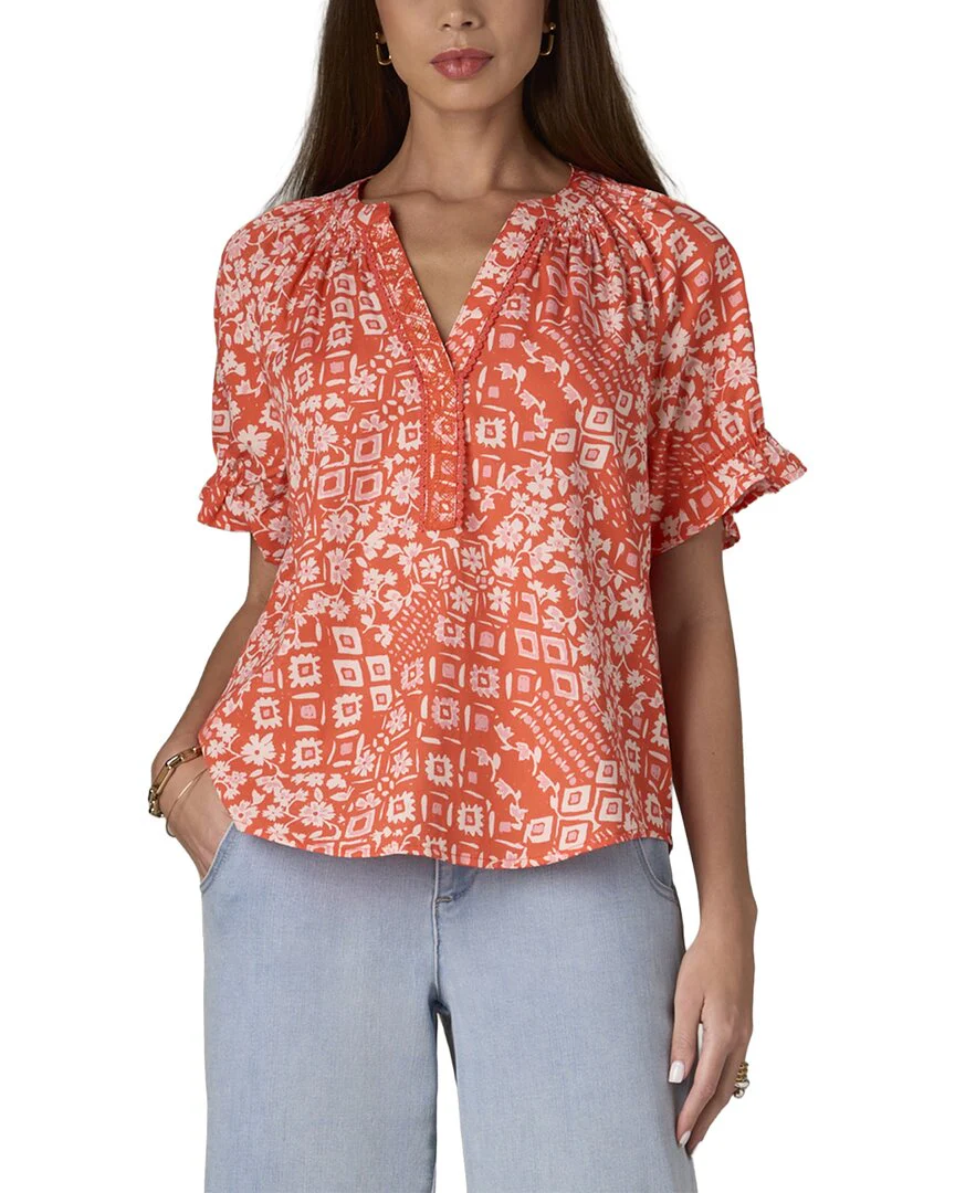 WIT & WISDOM Short Cinched Sleeve Stand Collar Top