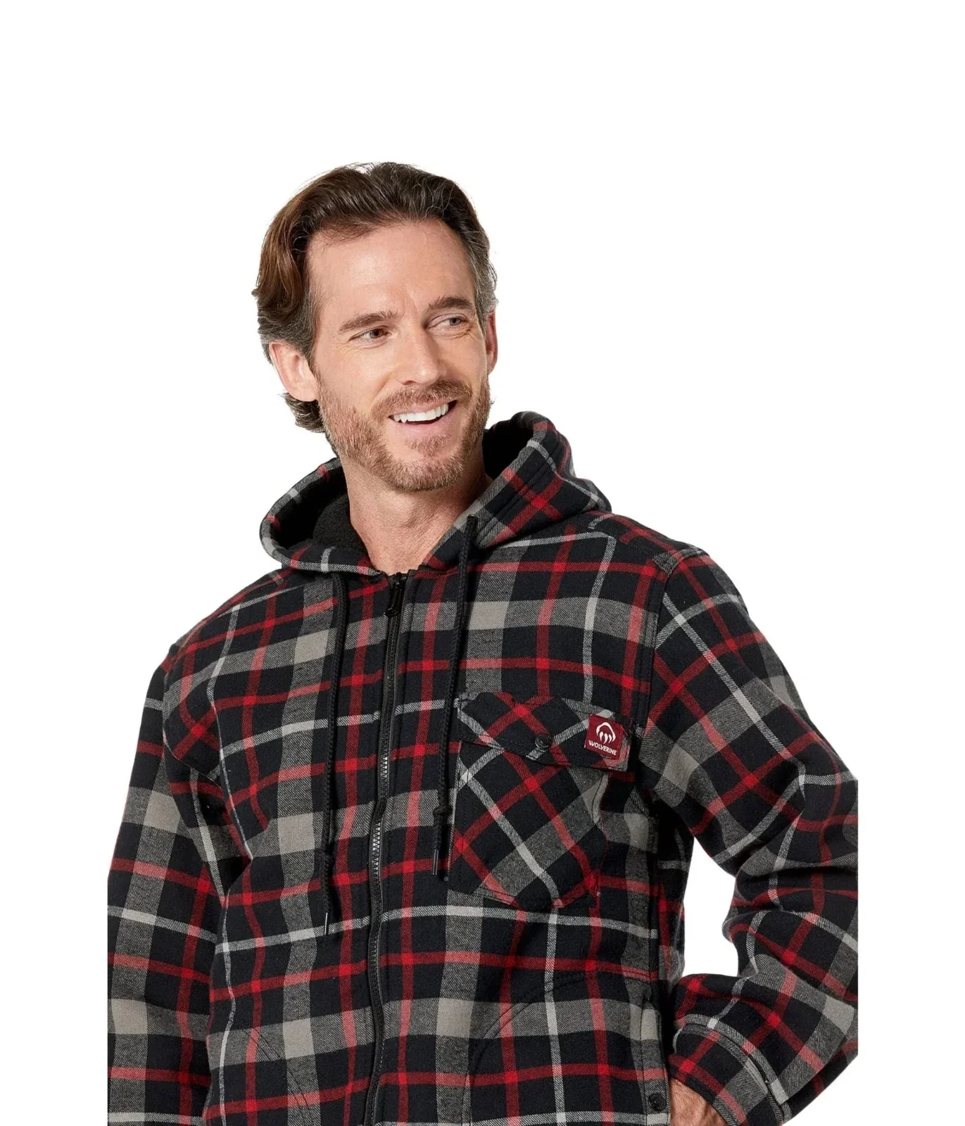 Wolverine Bucksaw Shirt Jacket Men's Red Plaid Sherpa Fleece Hooded RED626 - Image 6