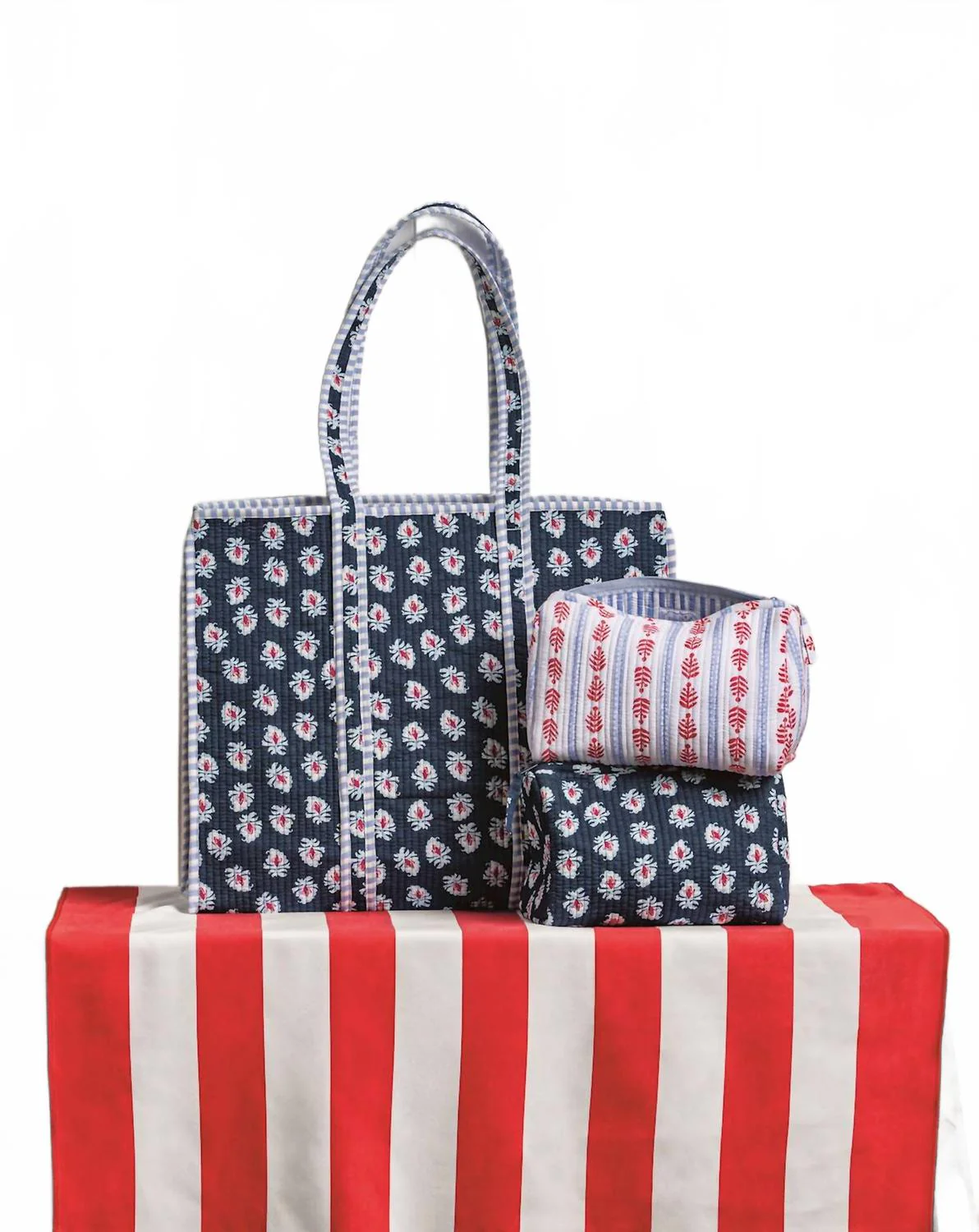 Women's Americana Block Print Tote Bag In Blue Pattern - Image 2
