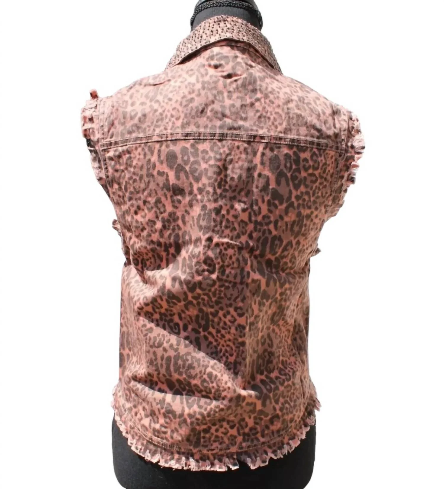 Women's Animal Print Distressed Vest In Blush/black - Image 3