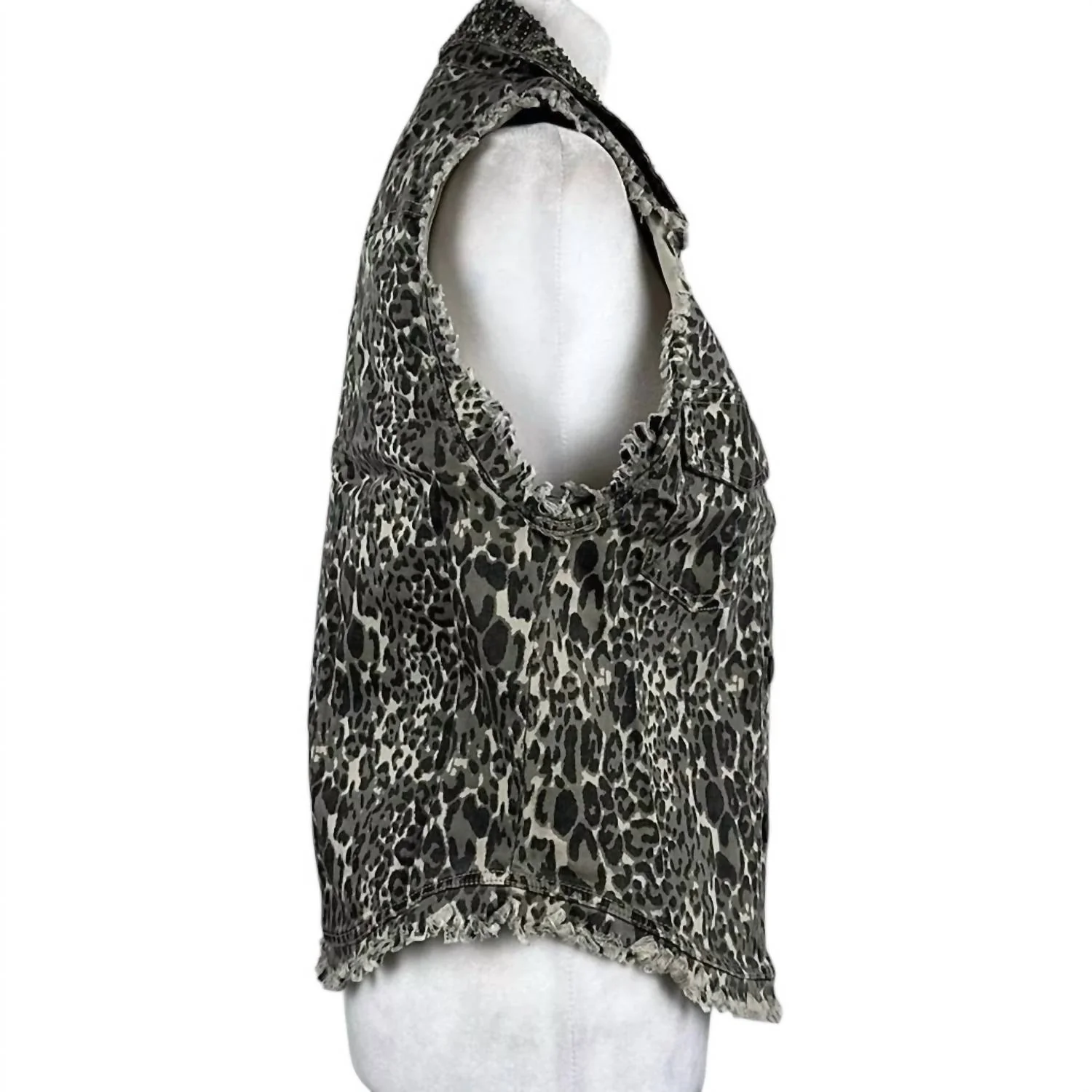 Women's Animal Print Distressed Vest In Tan/black - Image 2