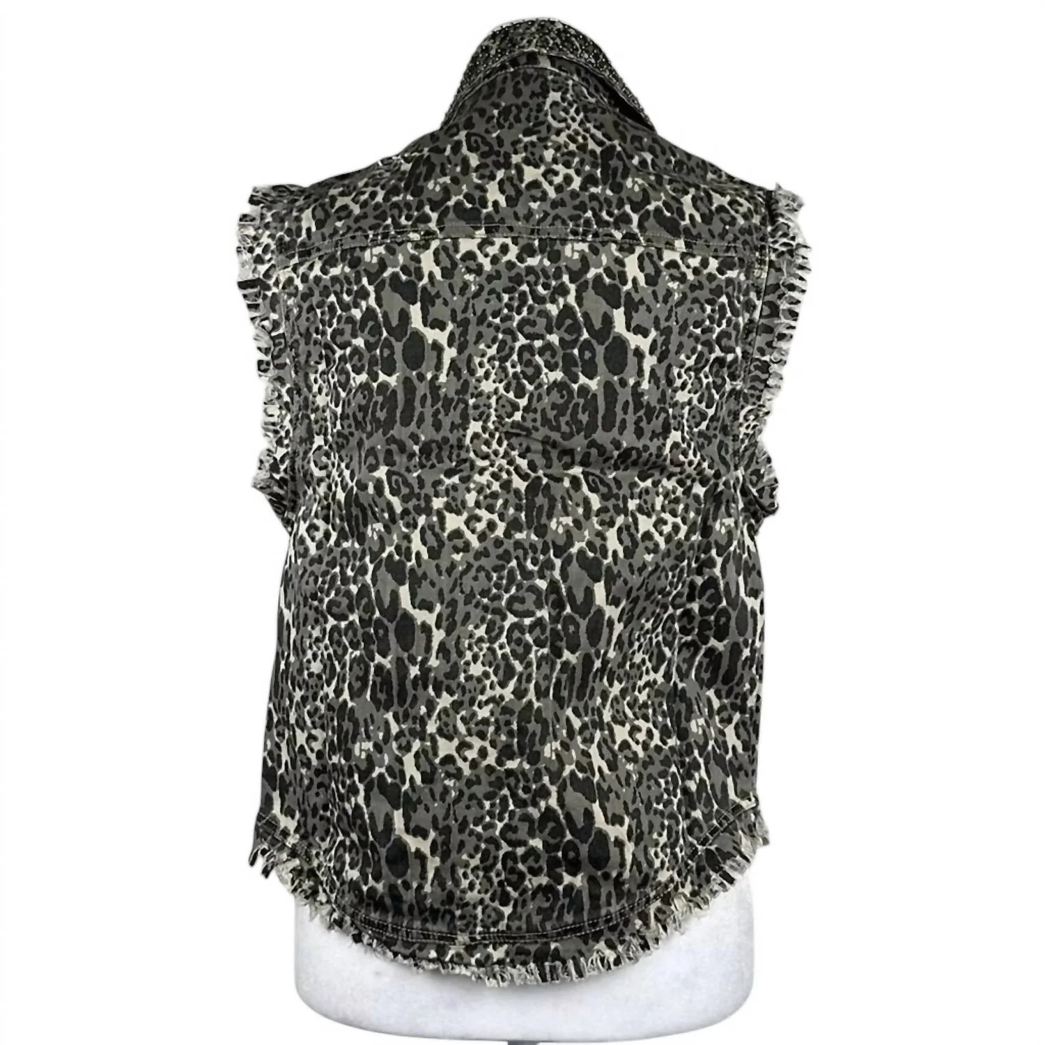 Women's Animal Print Distressed Vest In Tan/black - Image 3