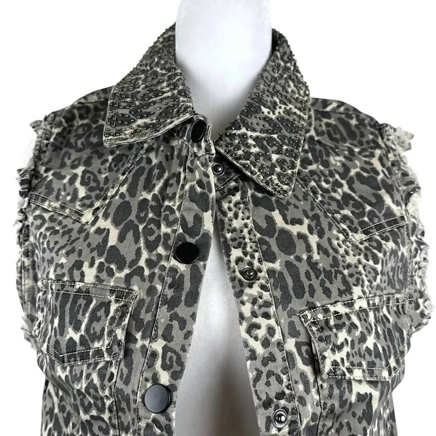 Women's Animal Print Distressed Vest In Tan/black - Image 4