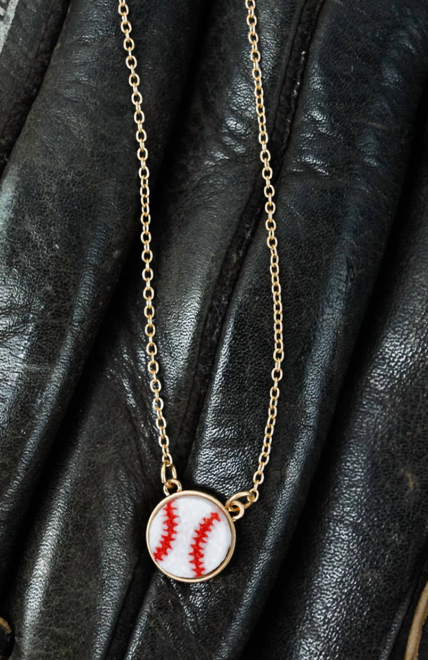 Women's Baseball Druzy Pendant Necklace In White