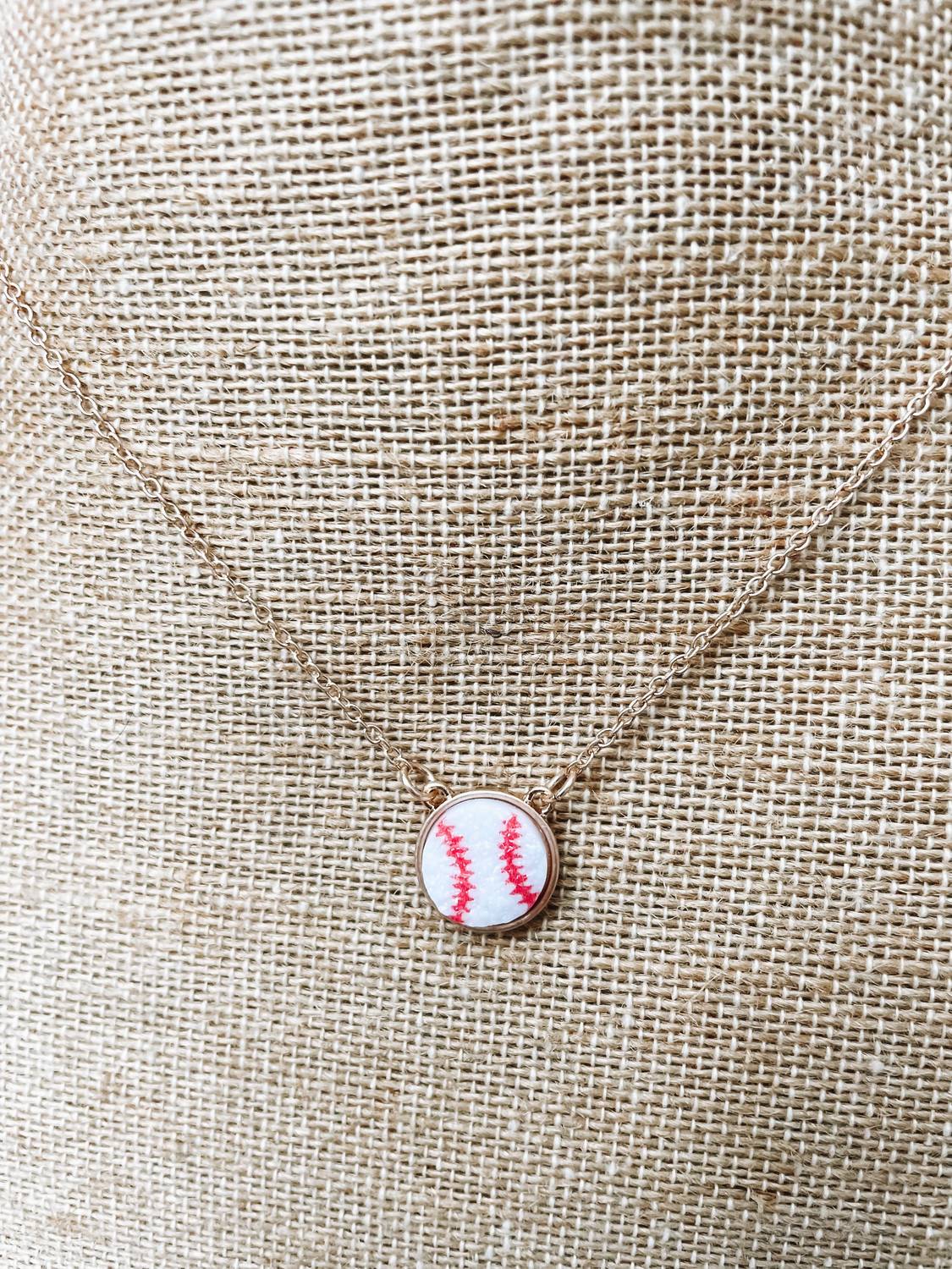 Women's Baseball Druzy Pendant Necklace In White - Image 3