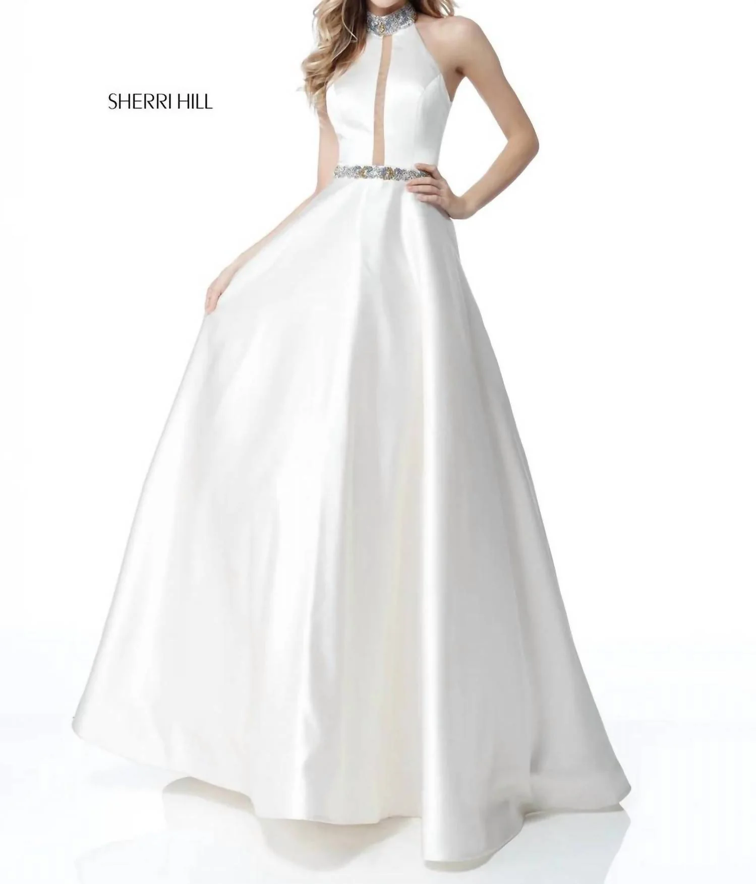 Women's Beaded Halter Ball Gown In Ivory