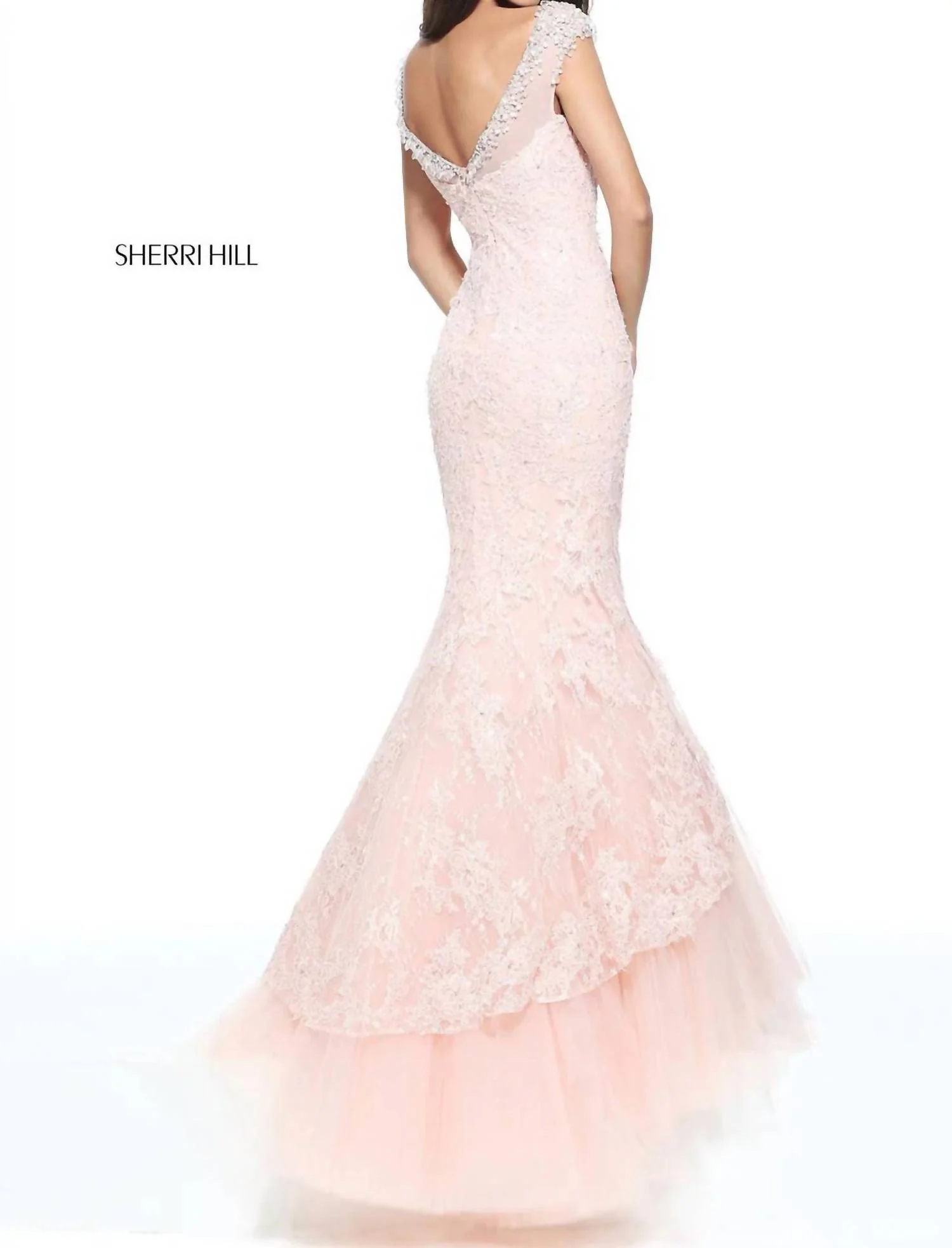 Women's Beaded Lace Mermaid Gown In Blush - Image 2
