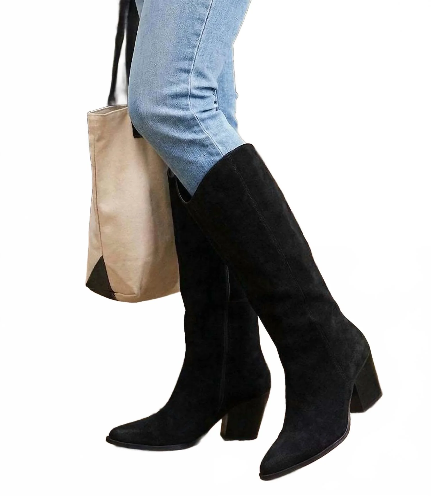 Women's Begging You Pointed Toe Western High Boots In Black - Image 4
