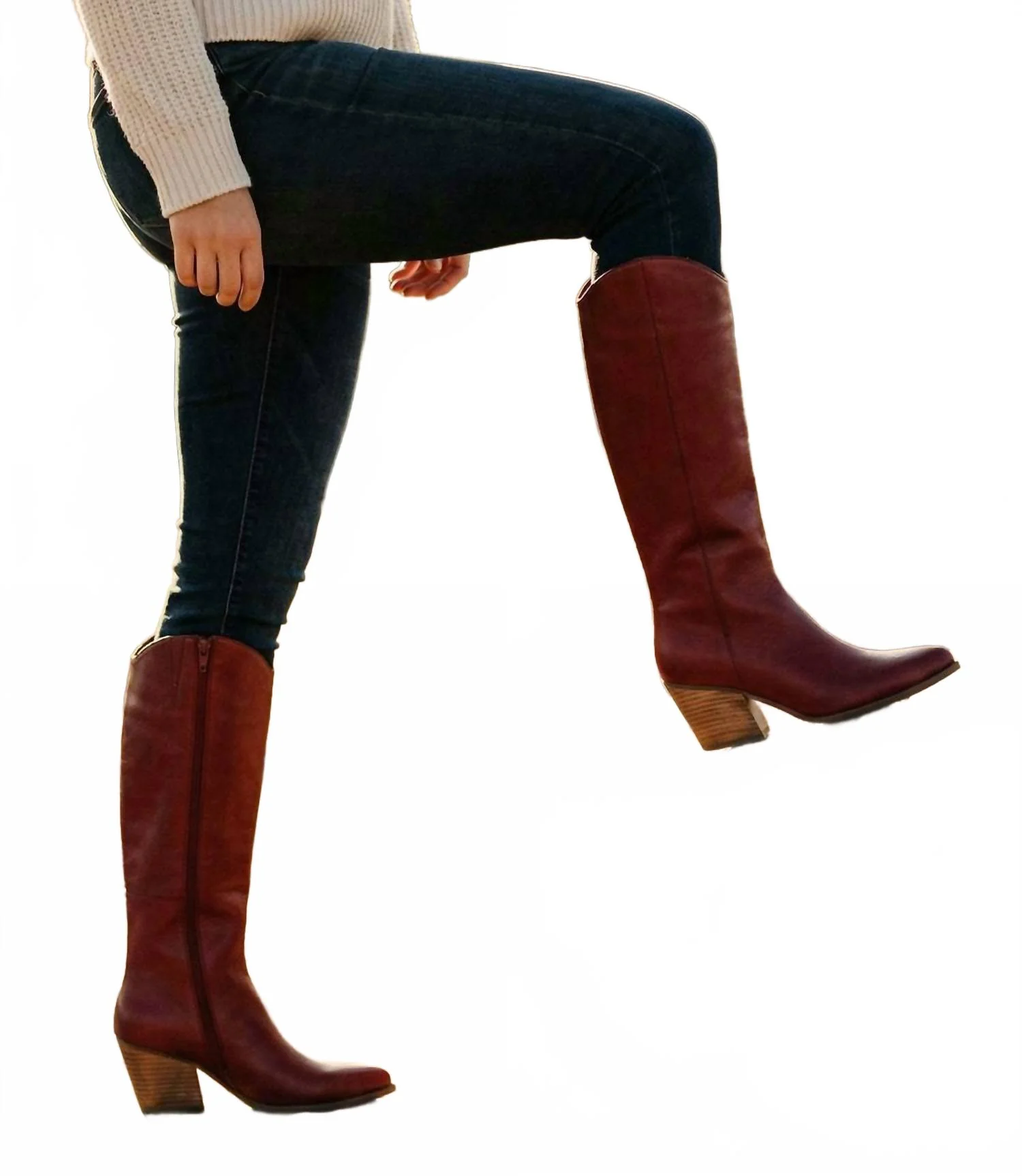 Women's Begging You Pointed Toe Western High Boots In Cranberry - Image 3