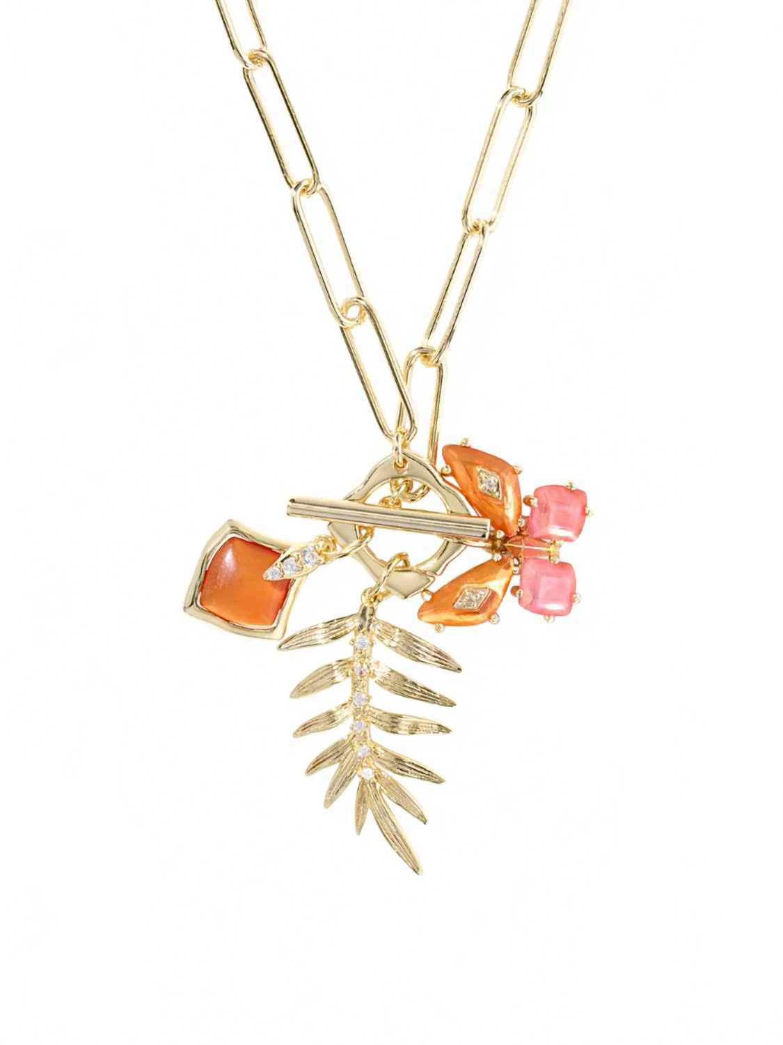 Women's Bianca Butterfly Charm Necklace In Gold Orange Mix