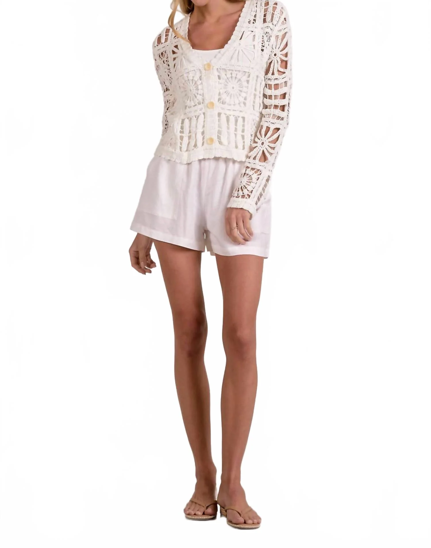 Women's Blake Crochet Cardigan In White
