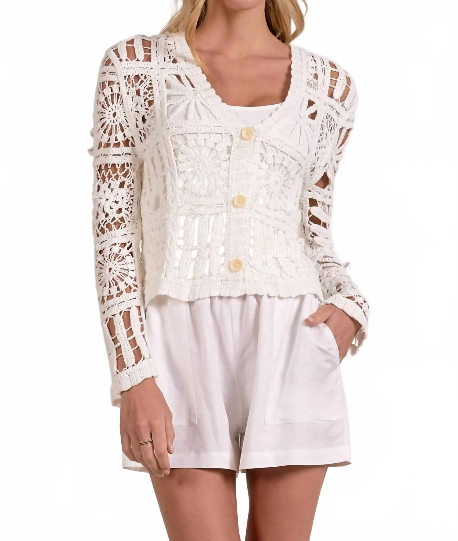 Women's Blake Crochet Cardigan In White - Image 3
