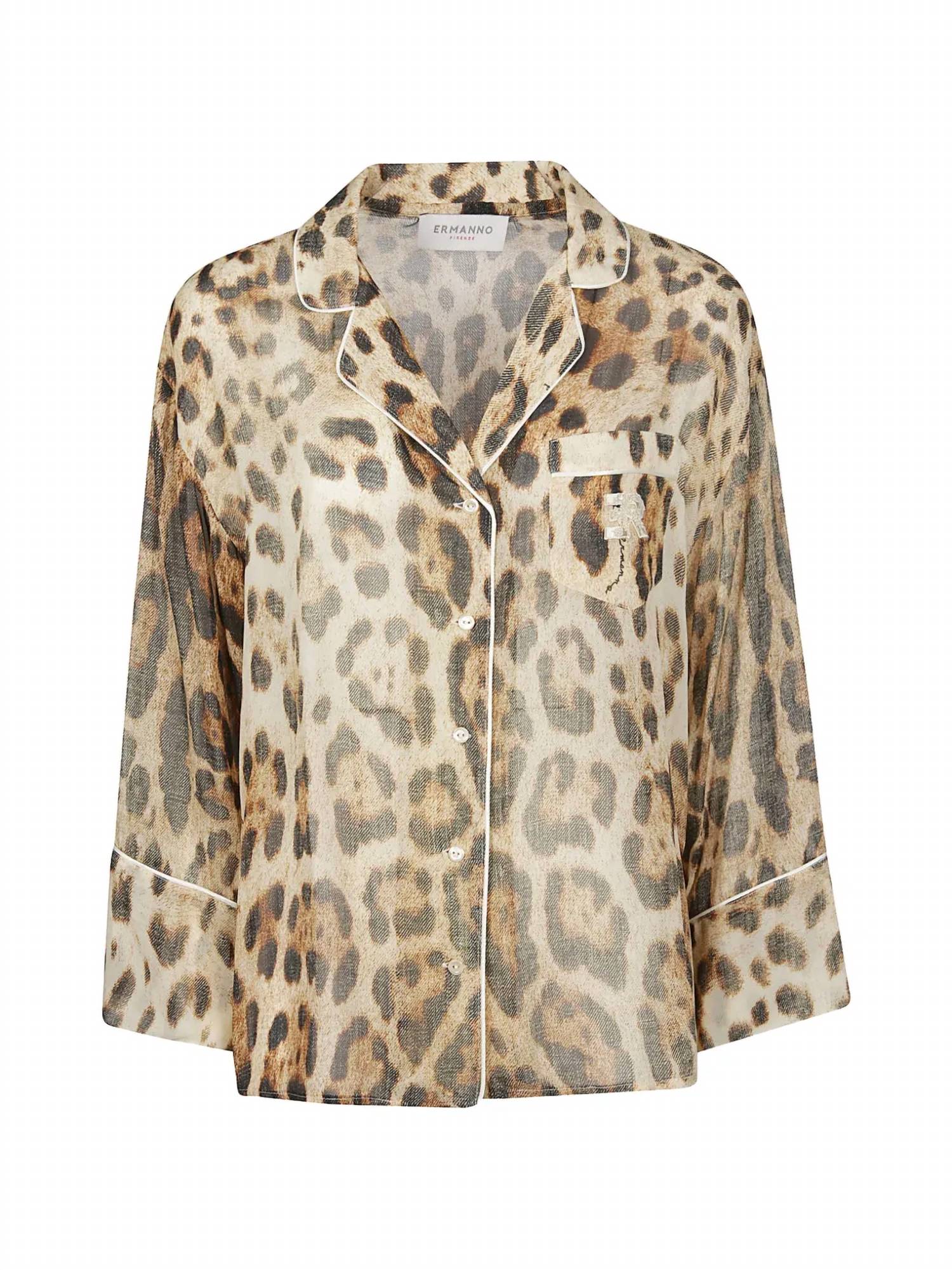 Women's Button Front Piped Blouse In Leopard