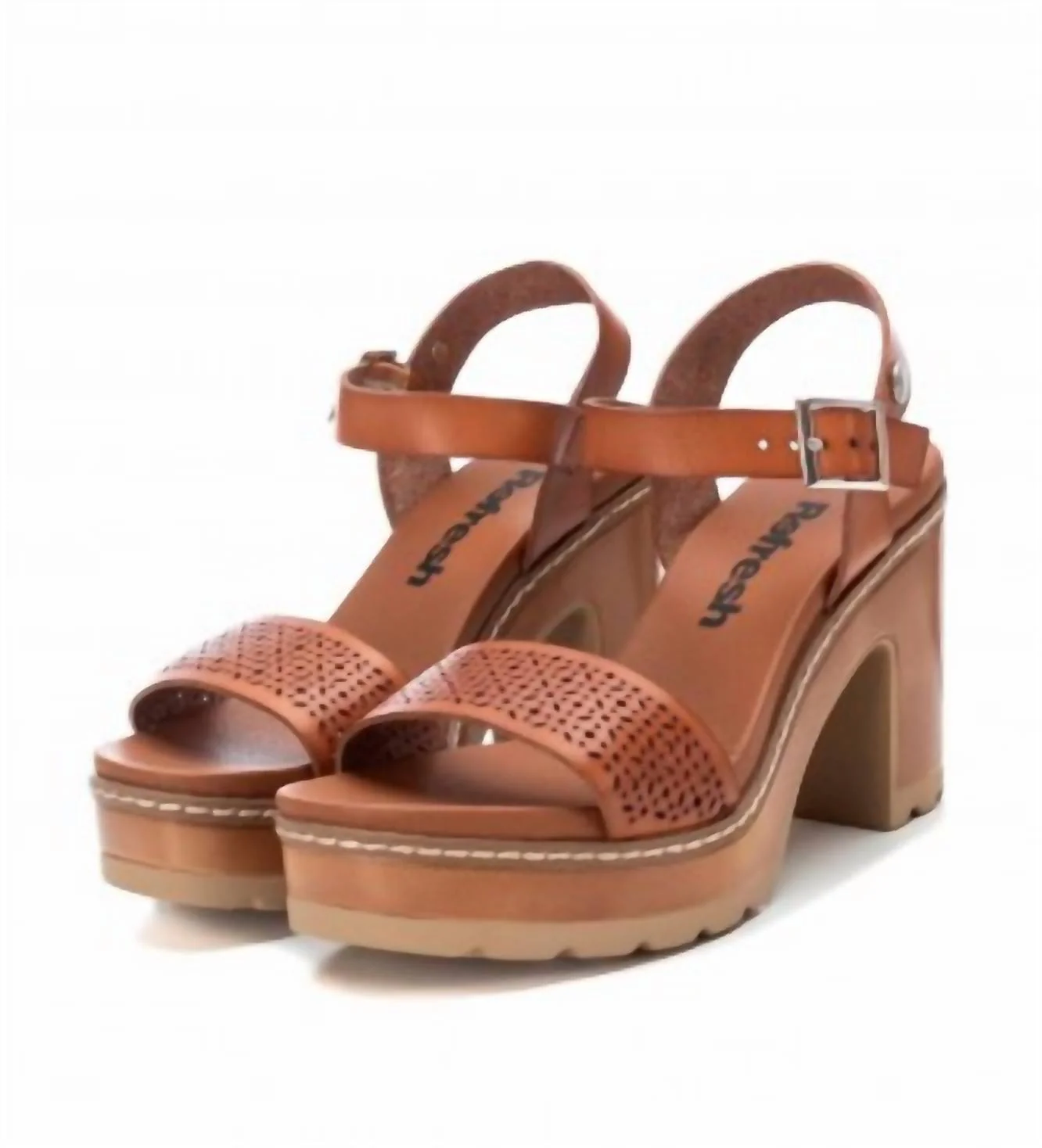 Women's Casual Heeled Platform Sandals In Camel - Image 4