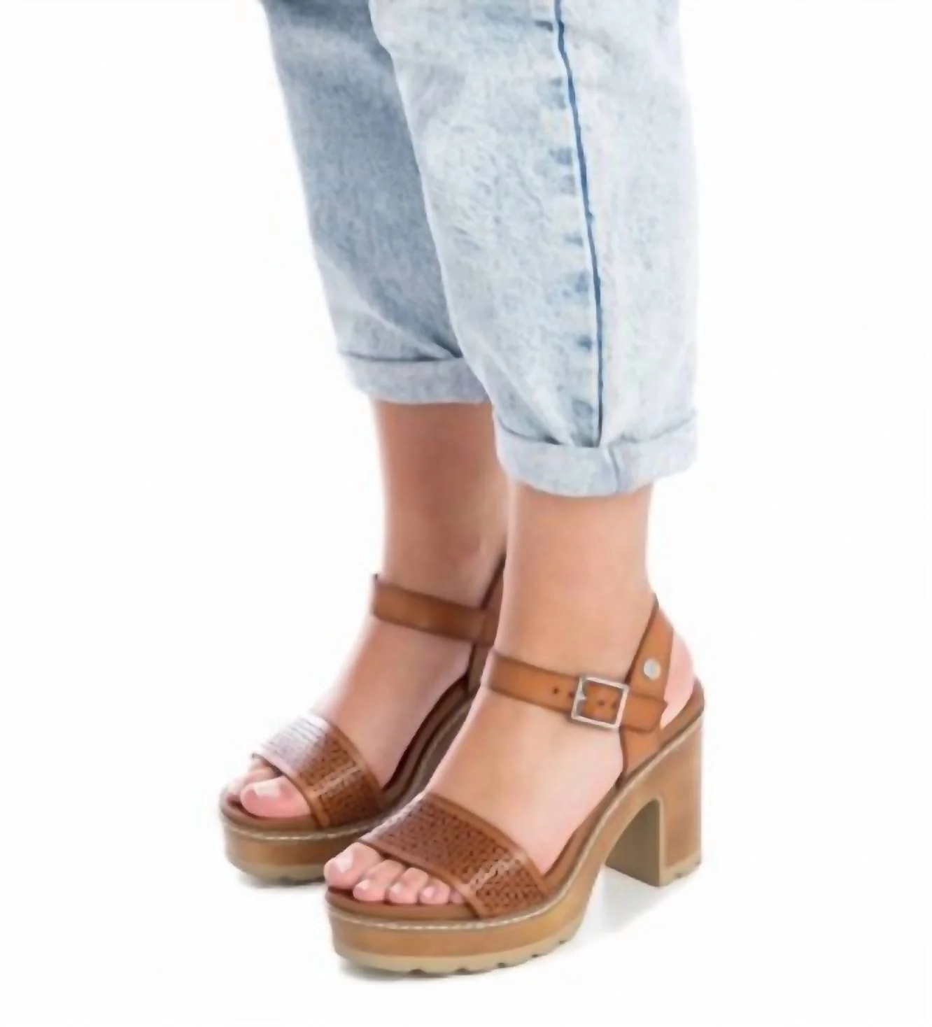 Women's Casual Heeled Platform Sandals In Camel - Image 5