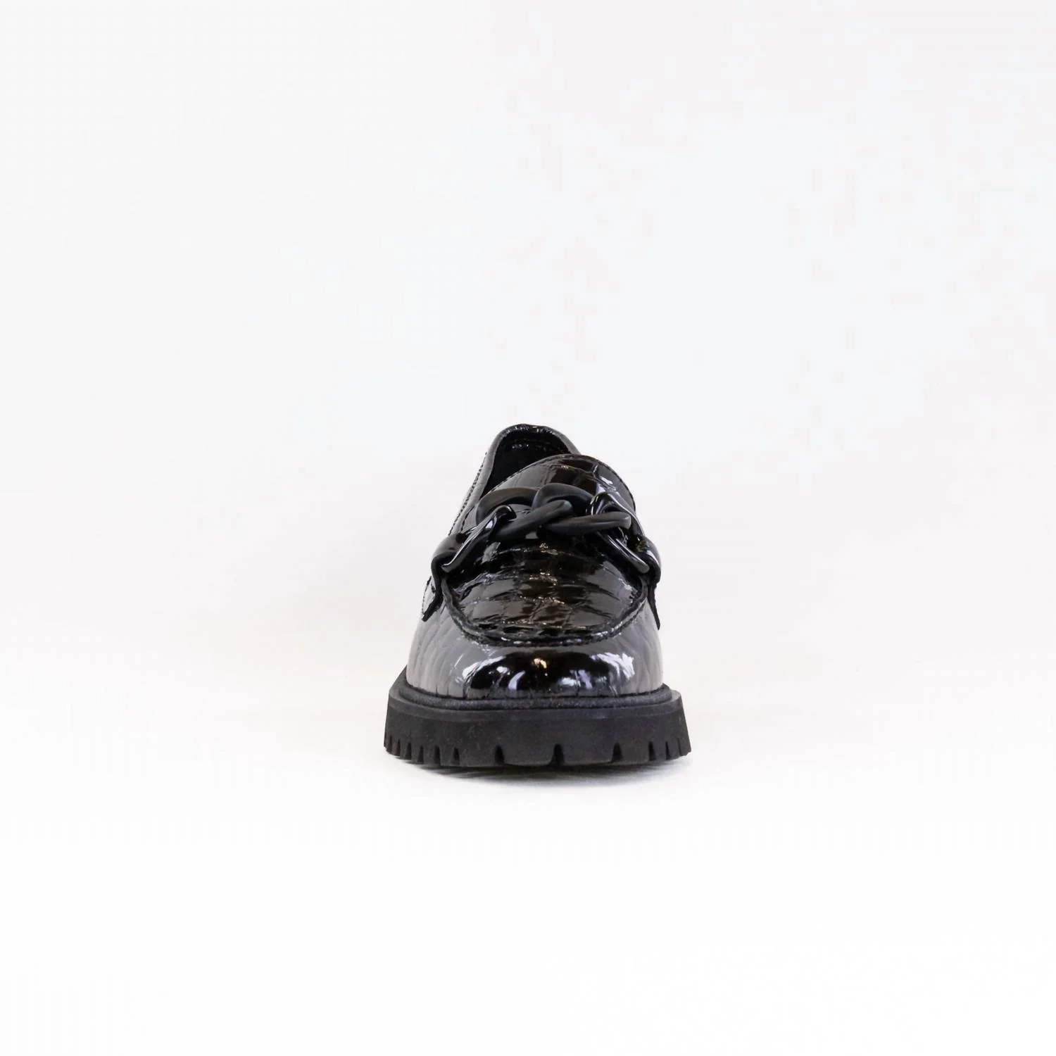 Women's Chunky Sole Chain Loafer In Black Croco Patent - Image 3