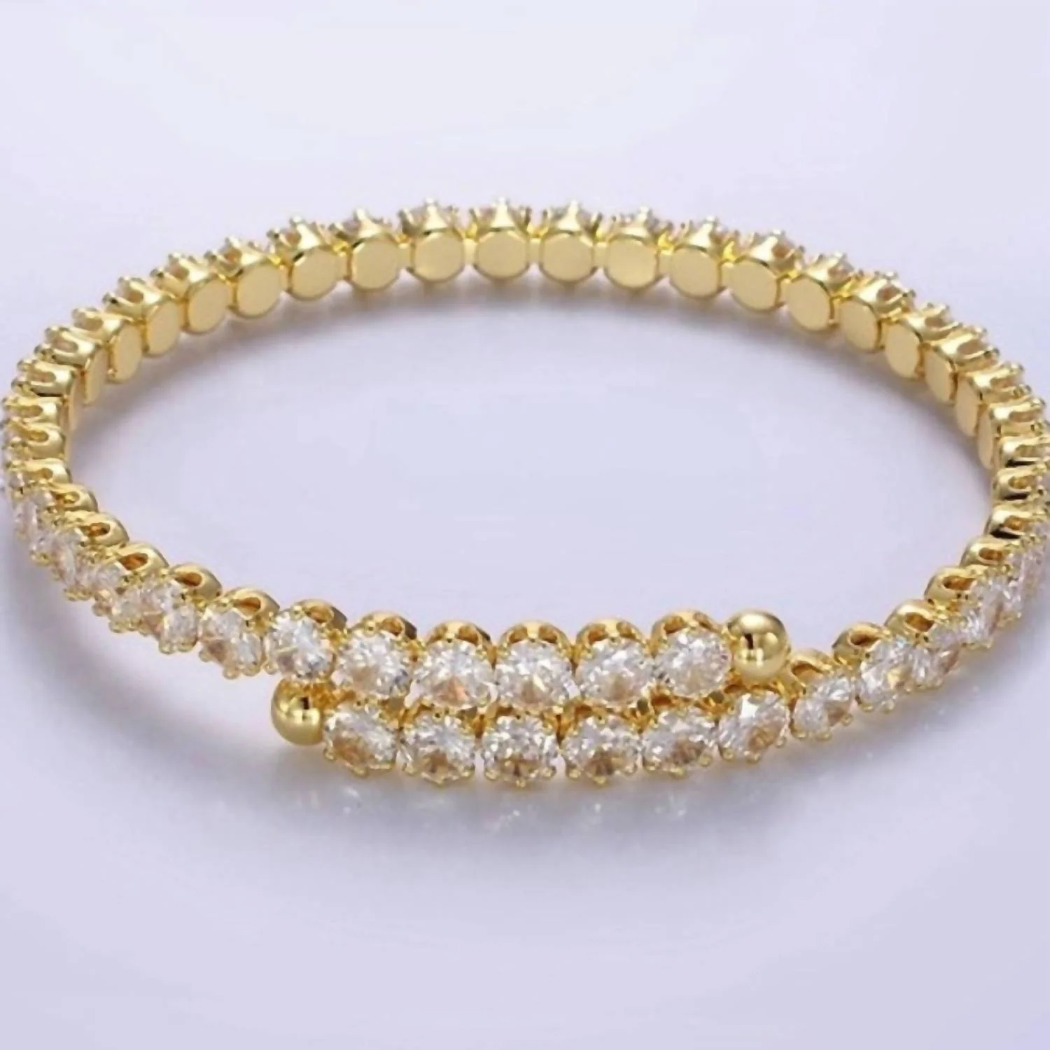 Women's Clear Round Cubic Zirconia Bangle Wrap Bracelet In Gold