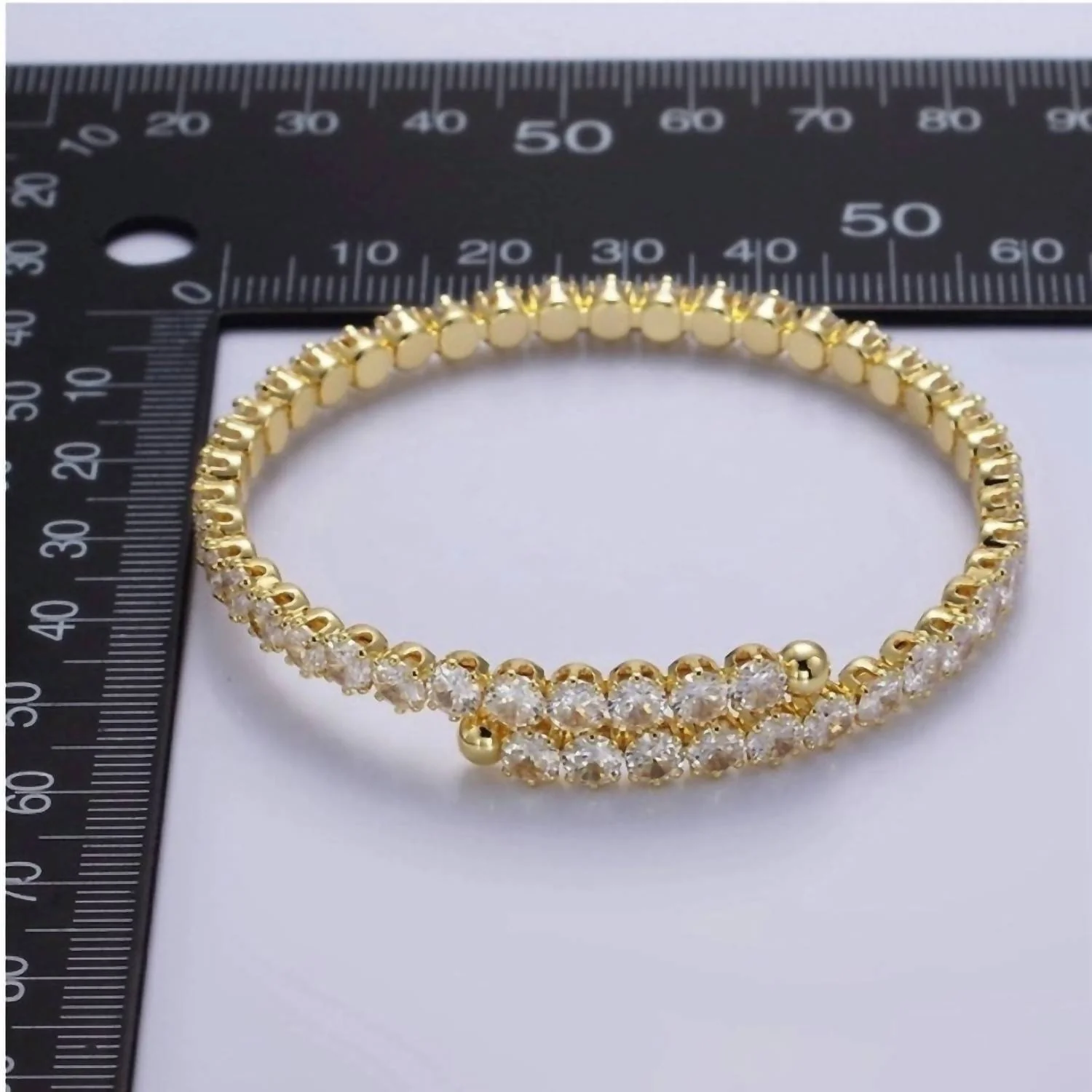Women's Clear Round Cubic Zirconia Bangle Wrap Bracelet In Gold - Image 3