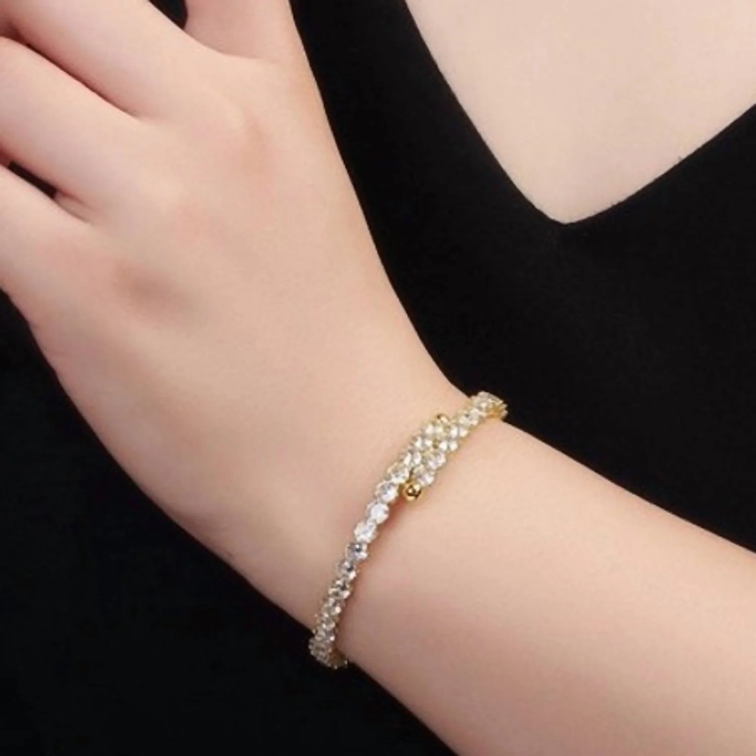 Women's Clear Round Cubic Zirconia Bangle Wrap Bracelet In Gold - Image 4