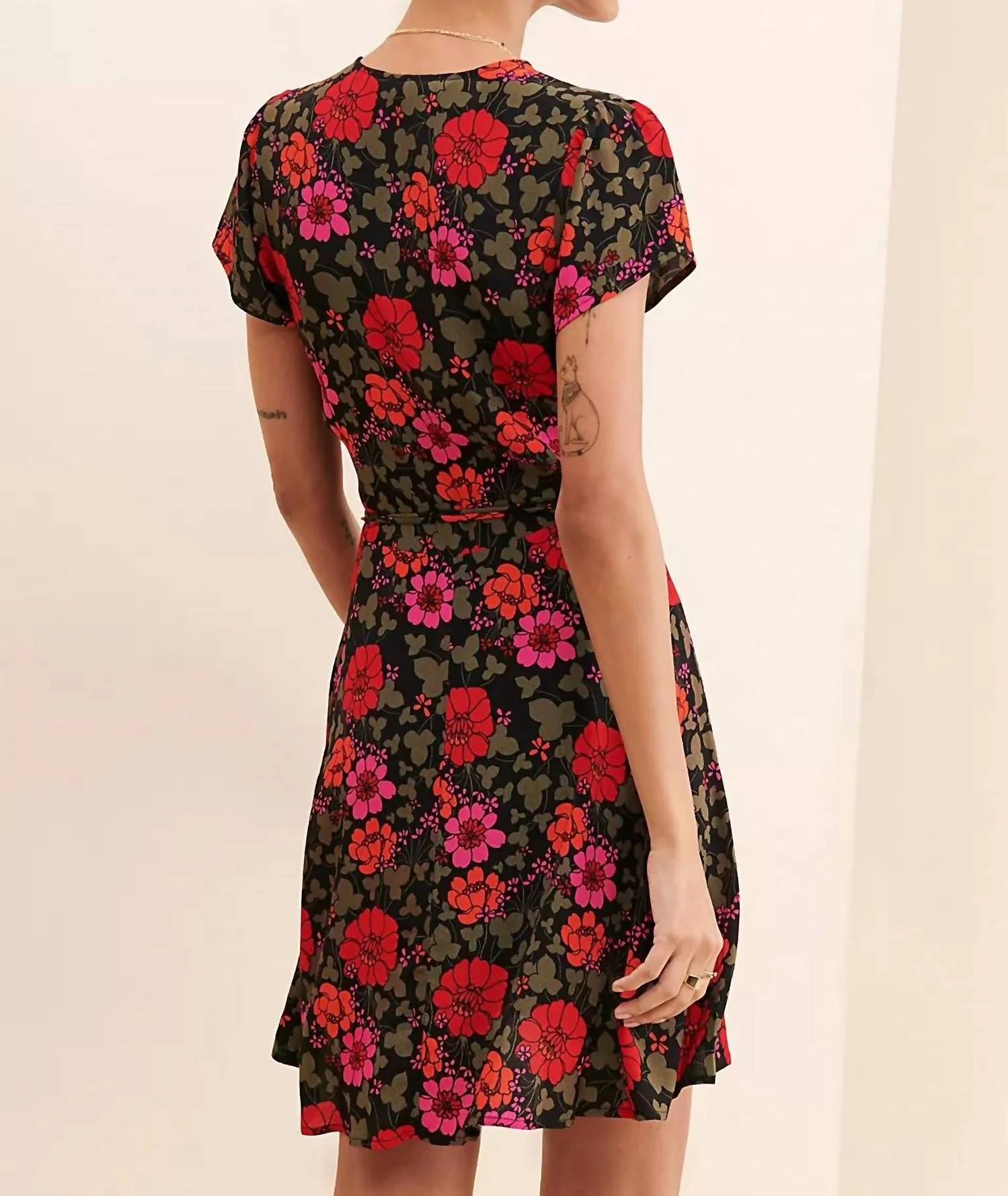 Women's Cleo Wrap Mini Dress In Black, Red - Image 3