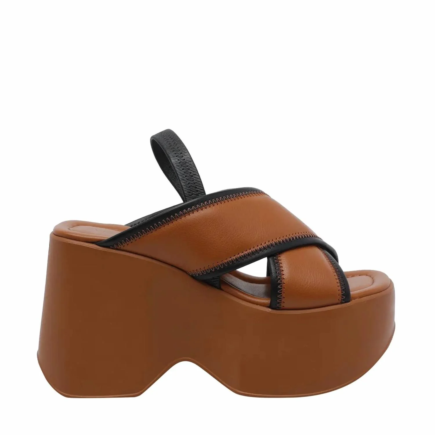 Women's Cognac Criss Cross Platform Sandal In Brown