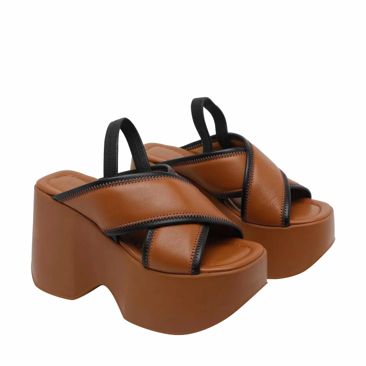 Women's Cognac Criss Cross Platform Sandal In Brown - Image 2
