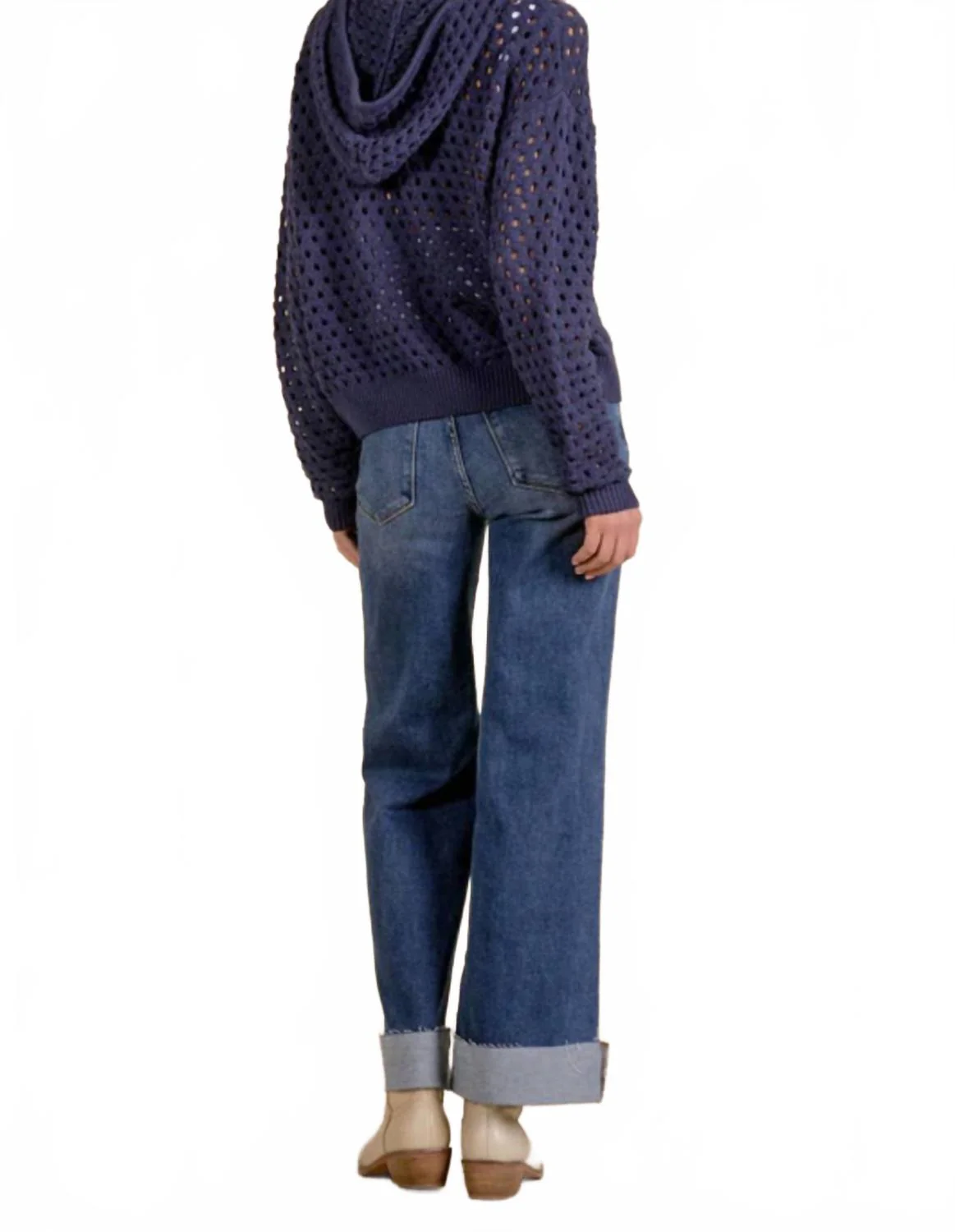 Women's Collette Crochet Zip Hoodie Sweater In Blue - Image 2