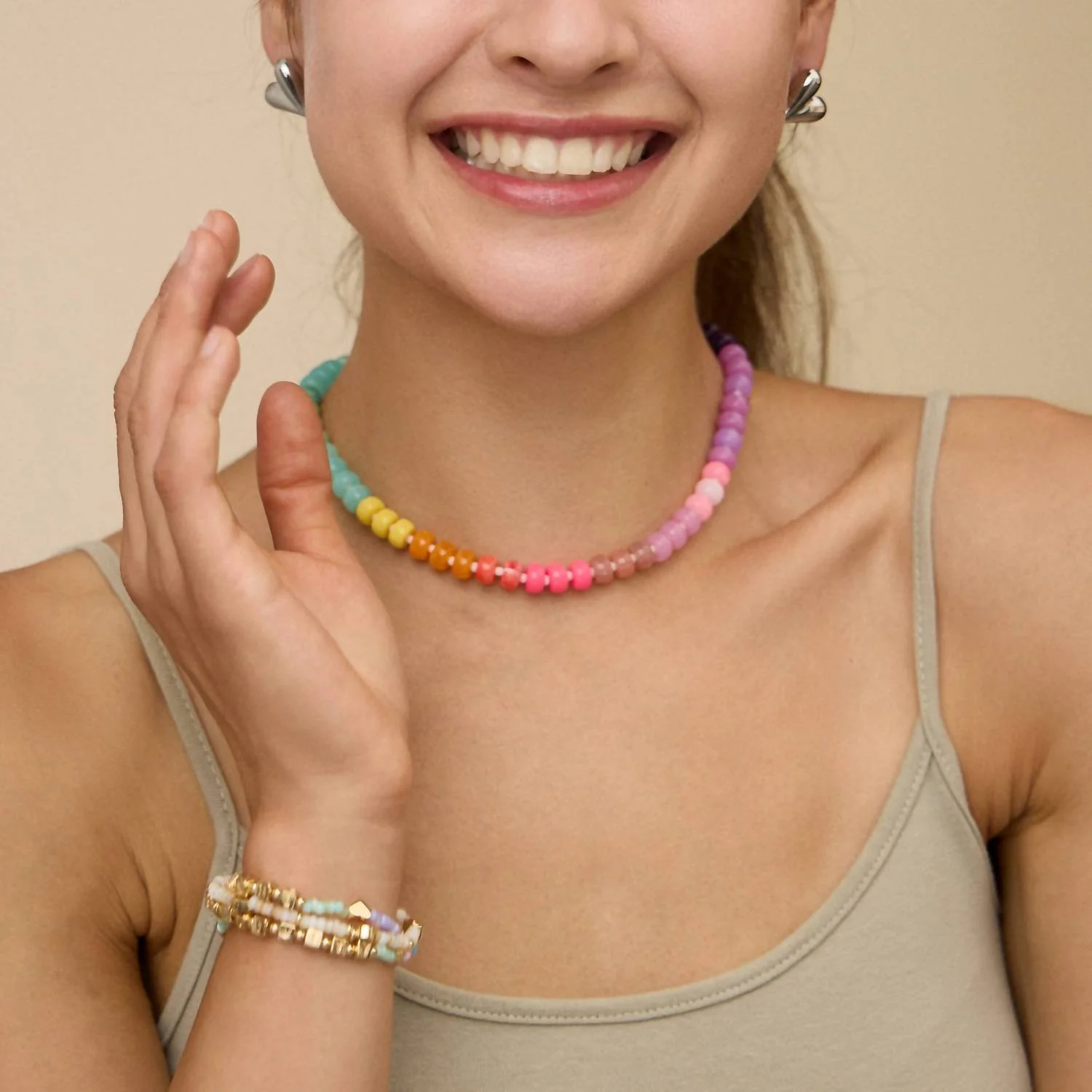 Women's Colorful Beaded Necklace In Multicolor - Image 2