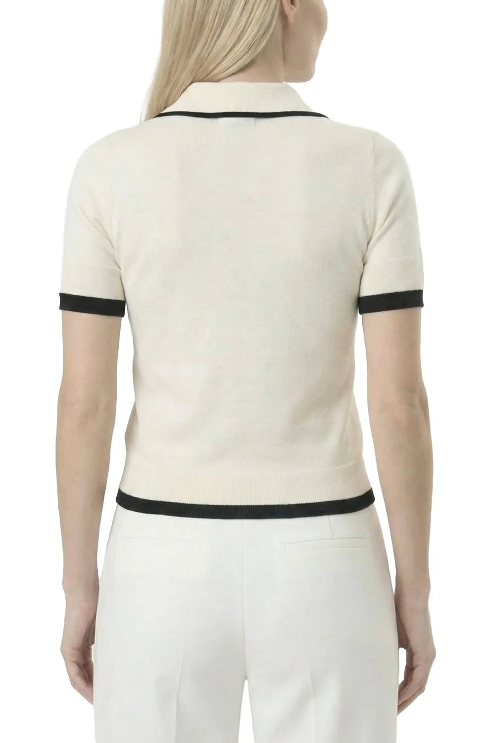 Women's Contrast Trim Polo In Ivory Black - Image 2