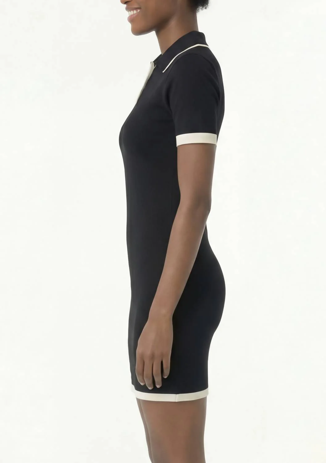 Women's Contrast Trim Polo Top In Black Ivory - Image 3