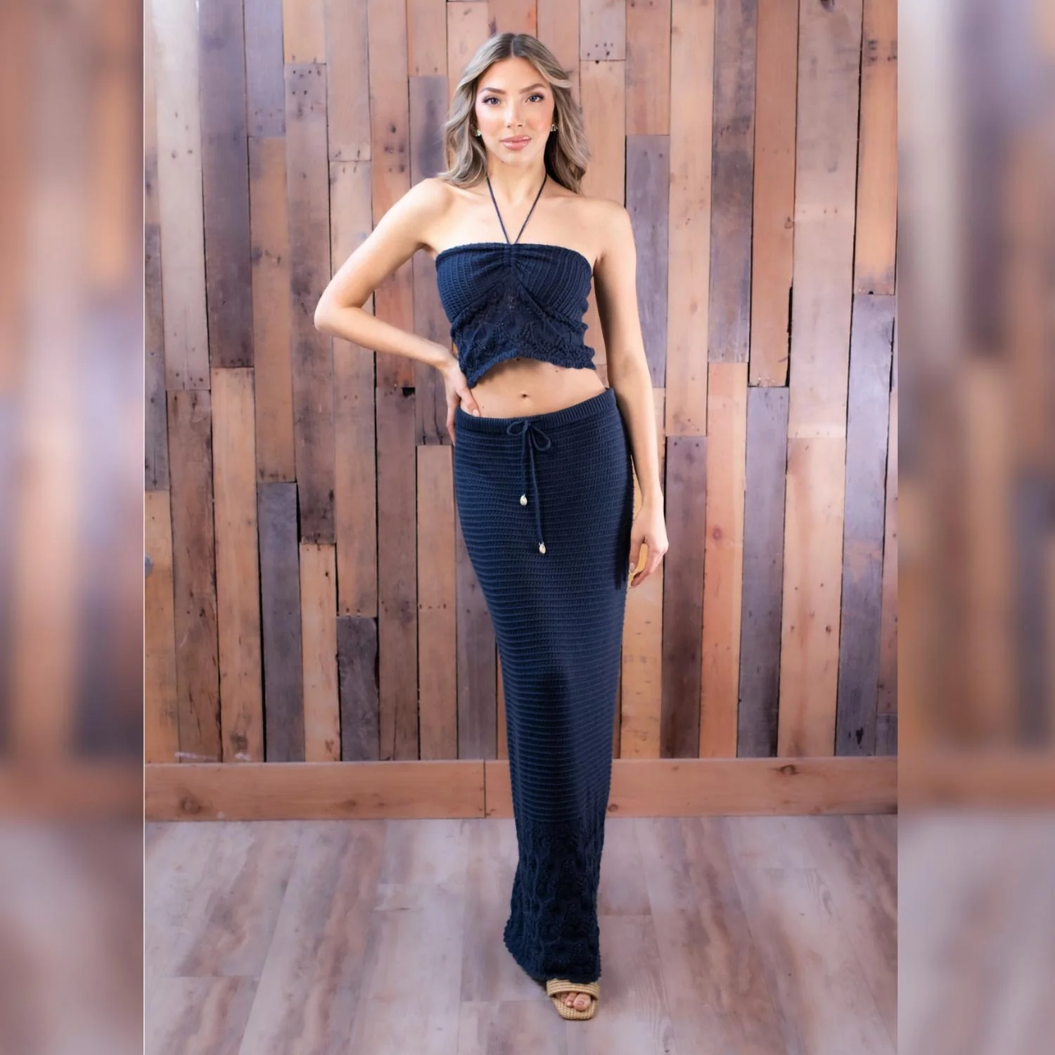 Women's Crochet Maxi Skirt In Navy - Image 3