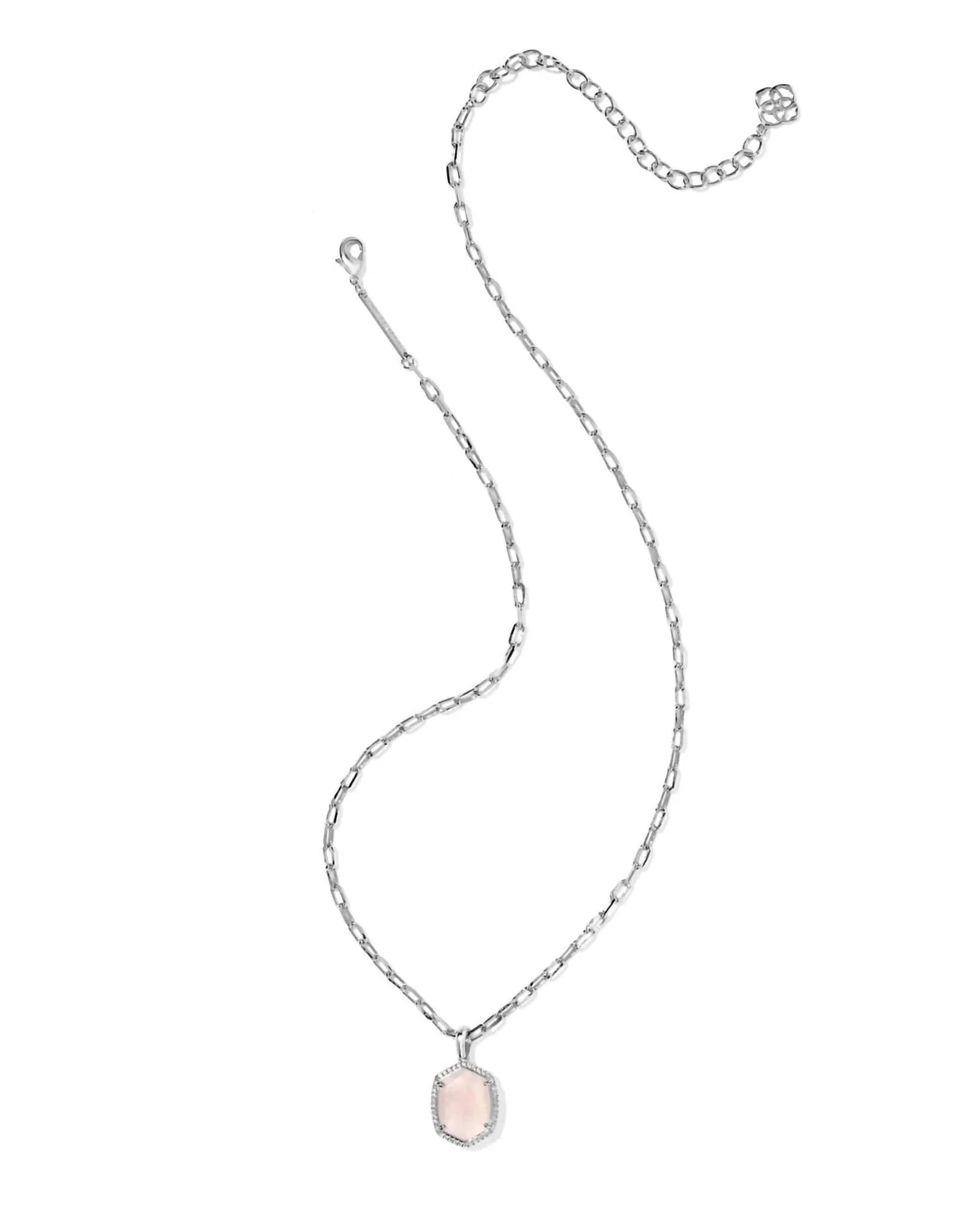 Women's Daphne Pave Frame Short Pendant Necklace In Silver Rose Quartz - Image 2