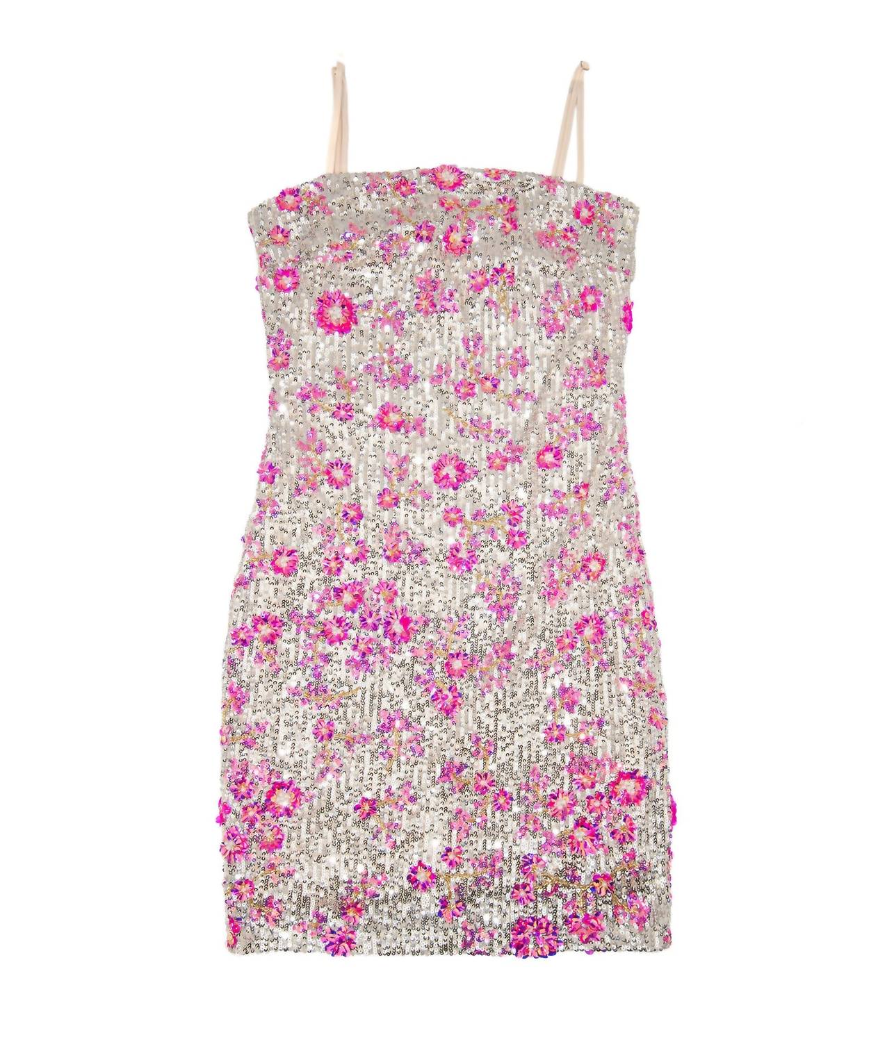 Women's Daphnie Petal Spark Sequin Dress In Silver/pink