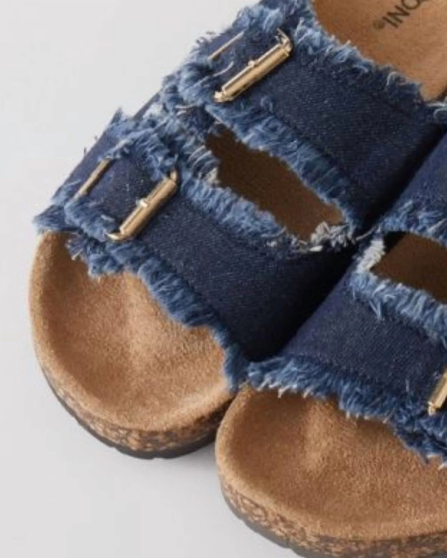 Women's Double Buckle Frayed Cork Sandals In Dark Blue - Image 2