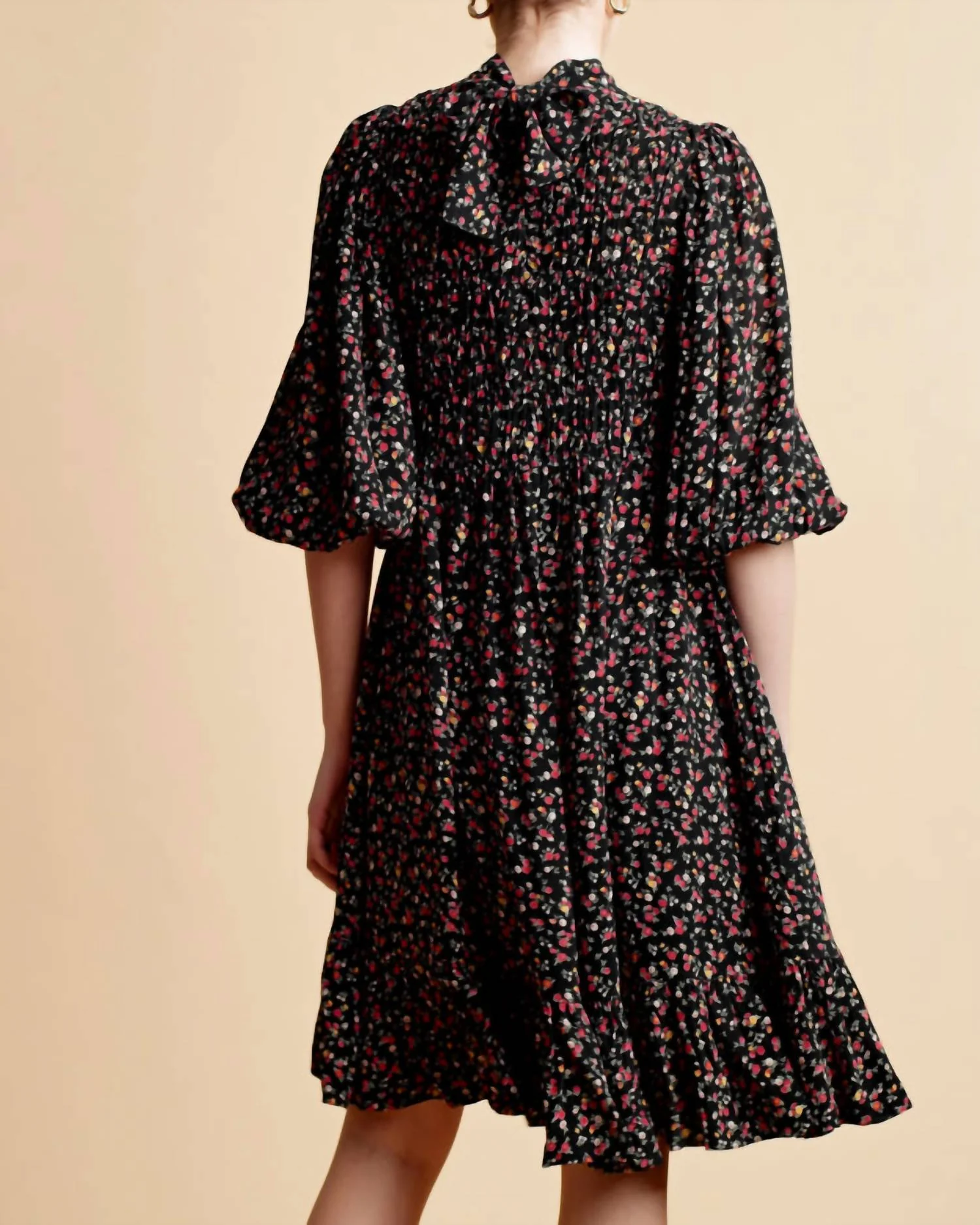 Women's Drapy Georgette Mini Dress In Black Multi - Image 2