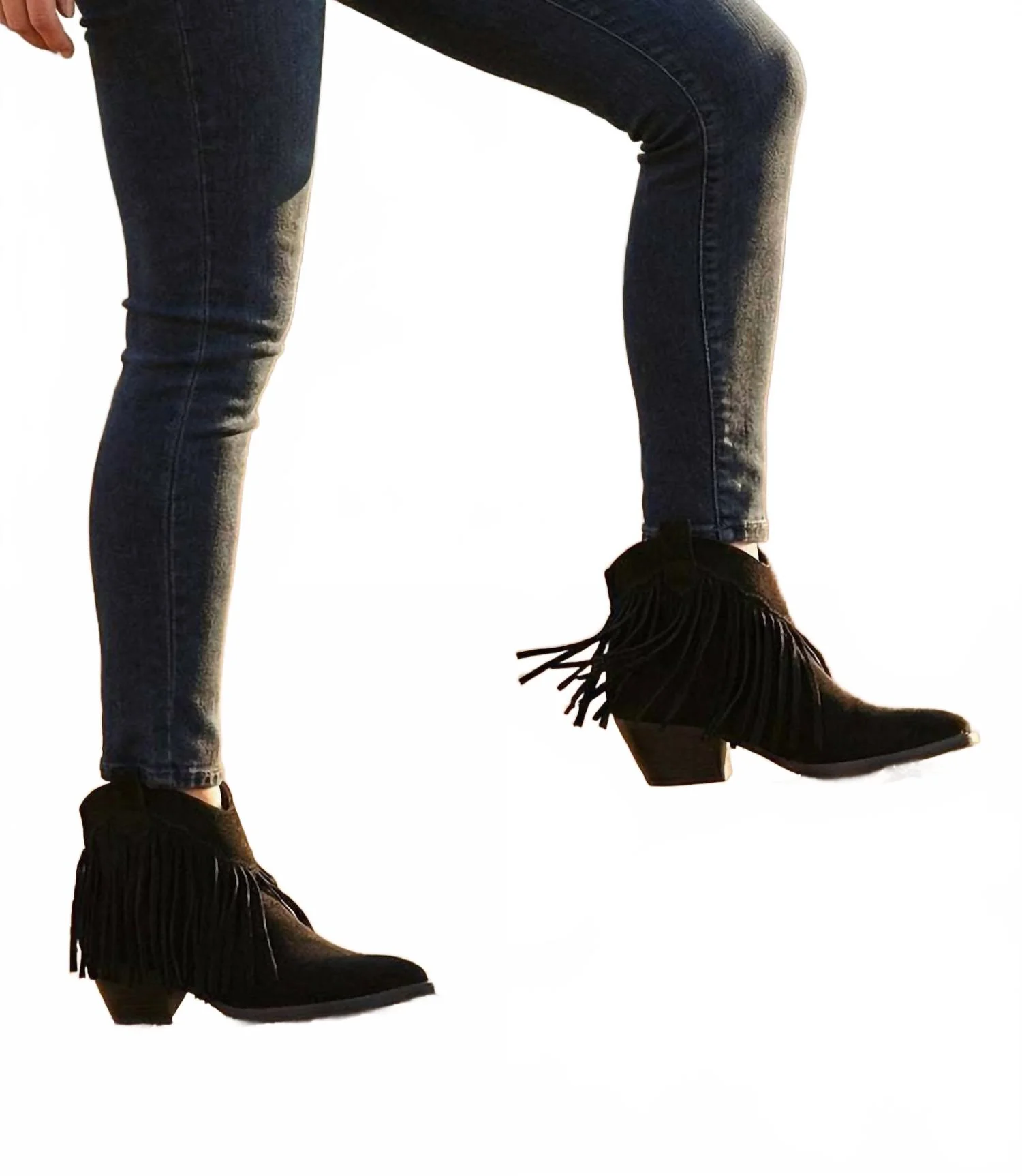 Women's Easy Come Easy Go Fringe Booties In Black - Image 4