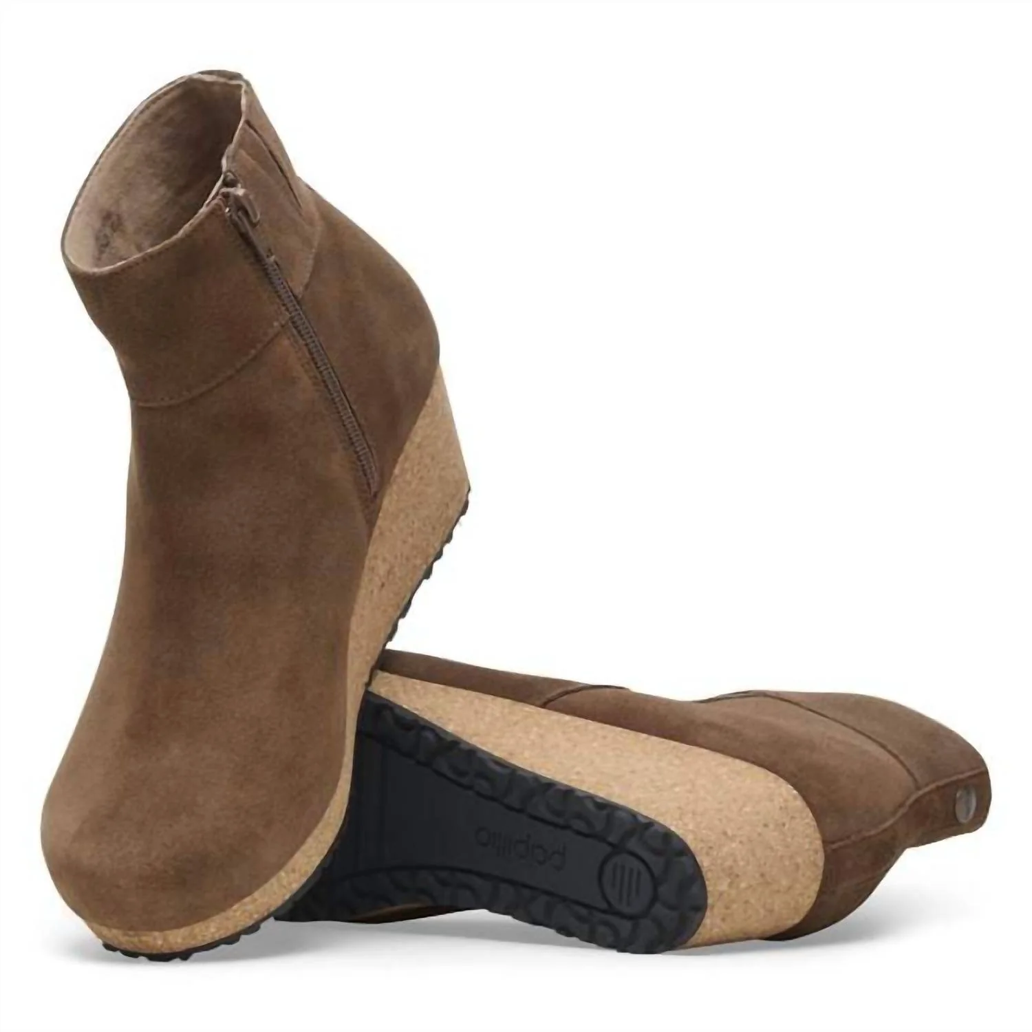 Women's Ebba Side Zip Cork Wedge Boot In Dark Tea - Image 4