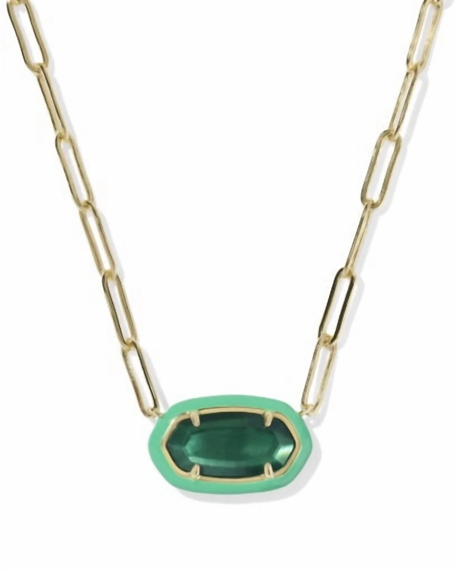 Women's Elisa Enamel Frame Paperclip Necklace In Gold Emerald Illusion