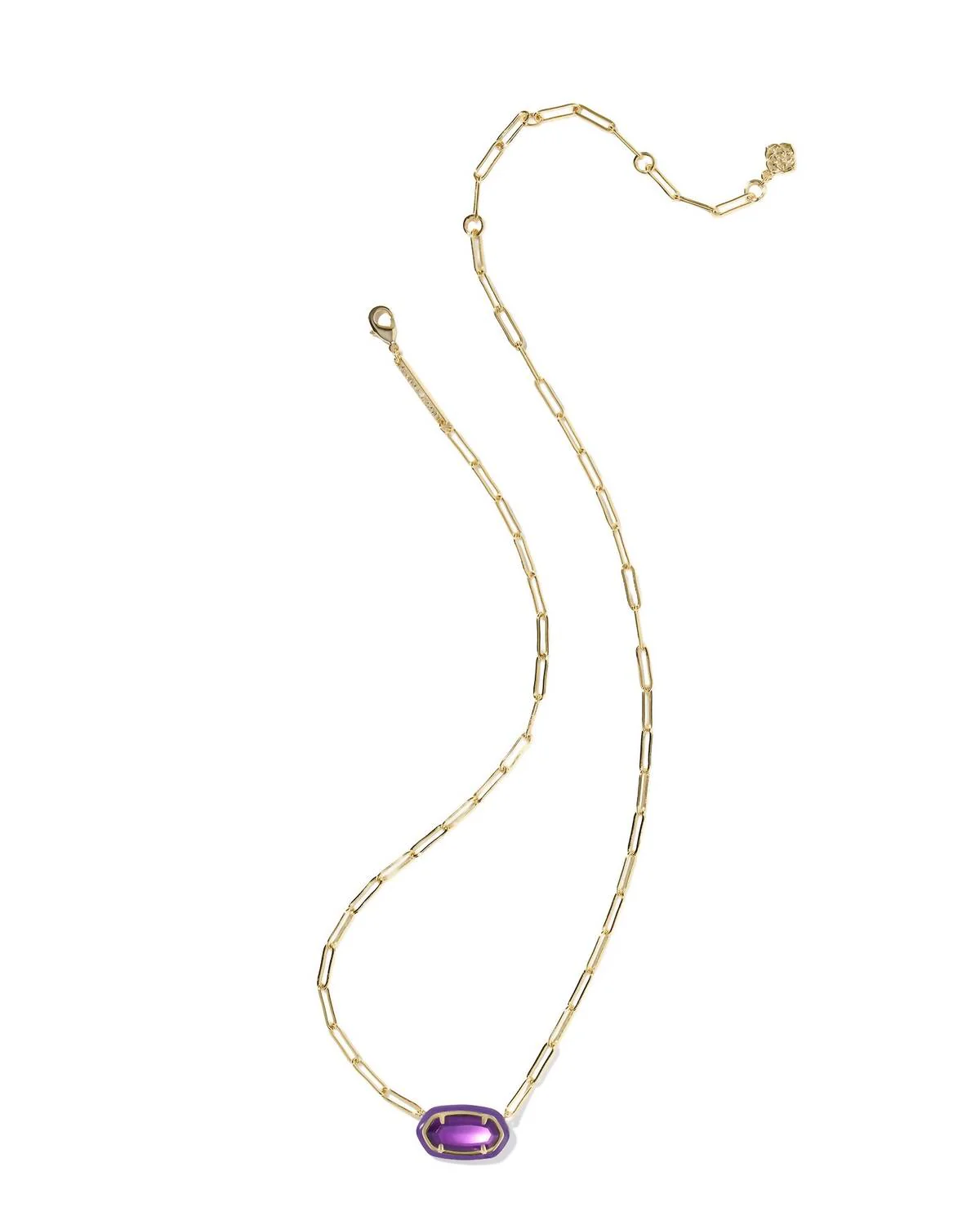 Women's Elisa Enamel Frame Paperclip Necklace In Gold Purple Mother Of Pearl - Image 2