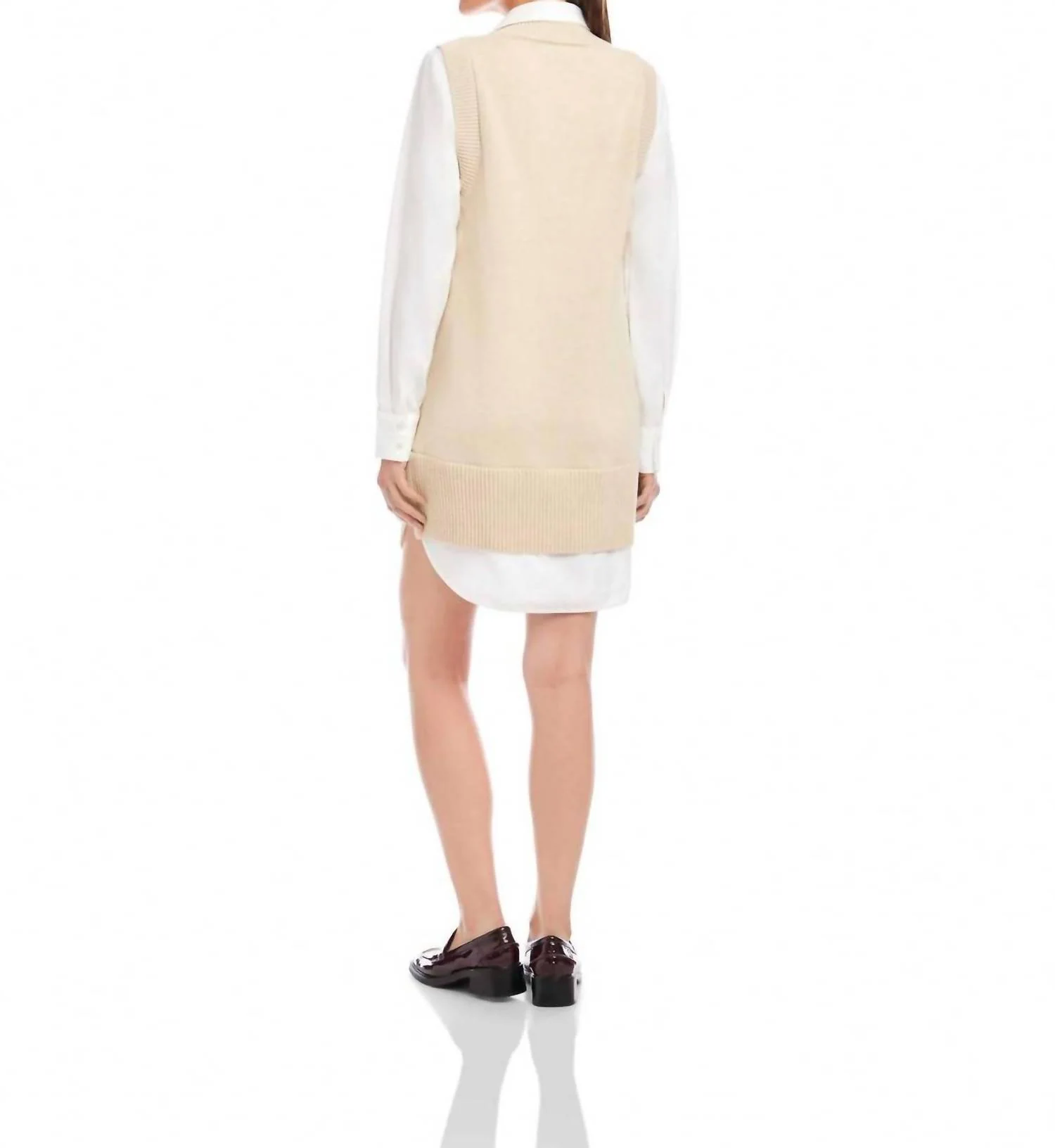 Women's Elora Mixed Media Vest Dress In Oatmeal - Image 2