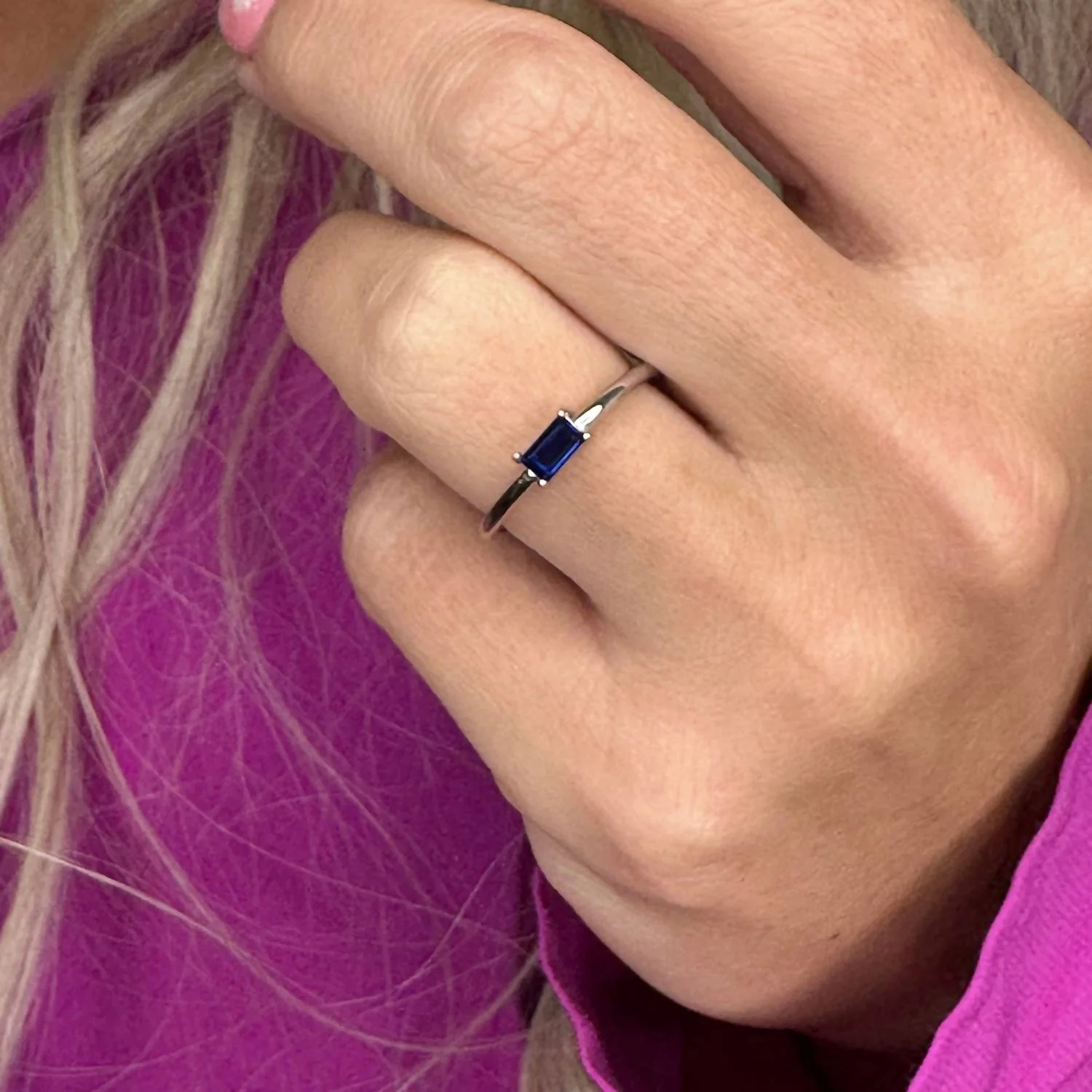 Women's Emerald Cut Stackable Ring In Blue - Image 3