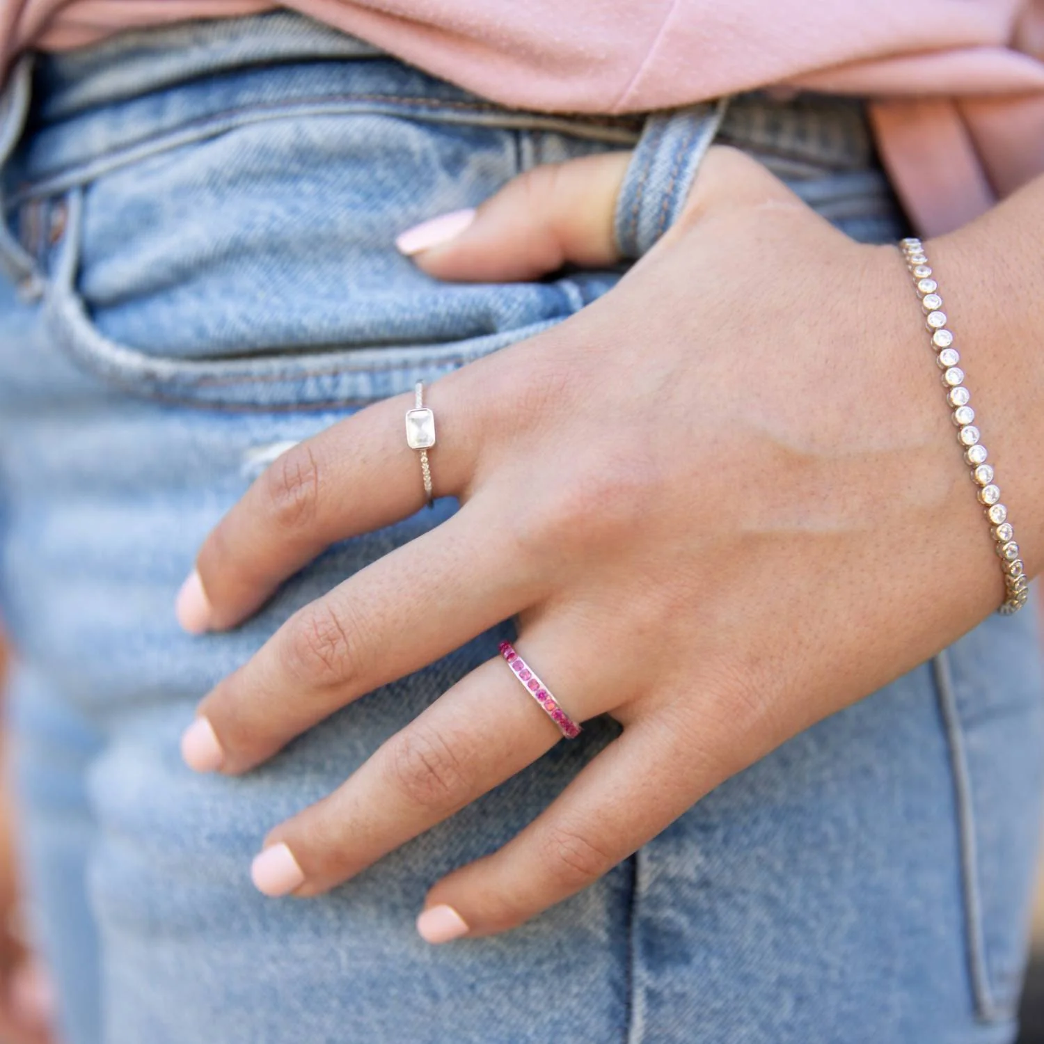 Women's Eternity Band Ring In Pink - Image 4